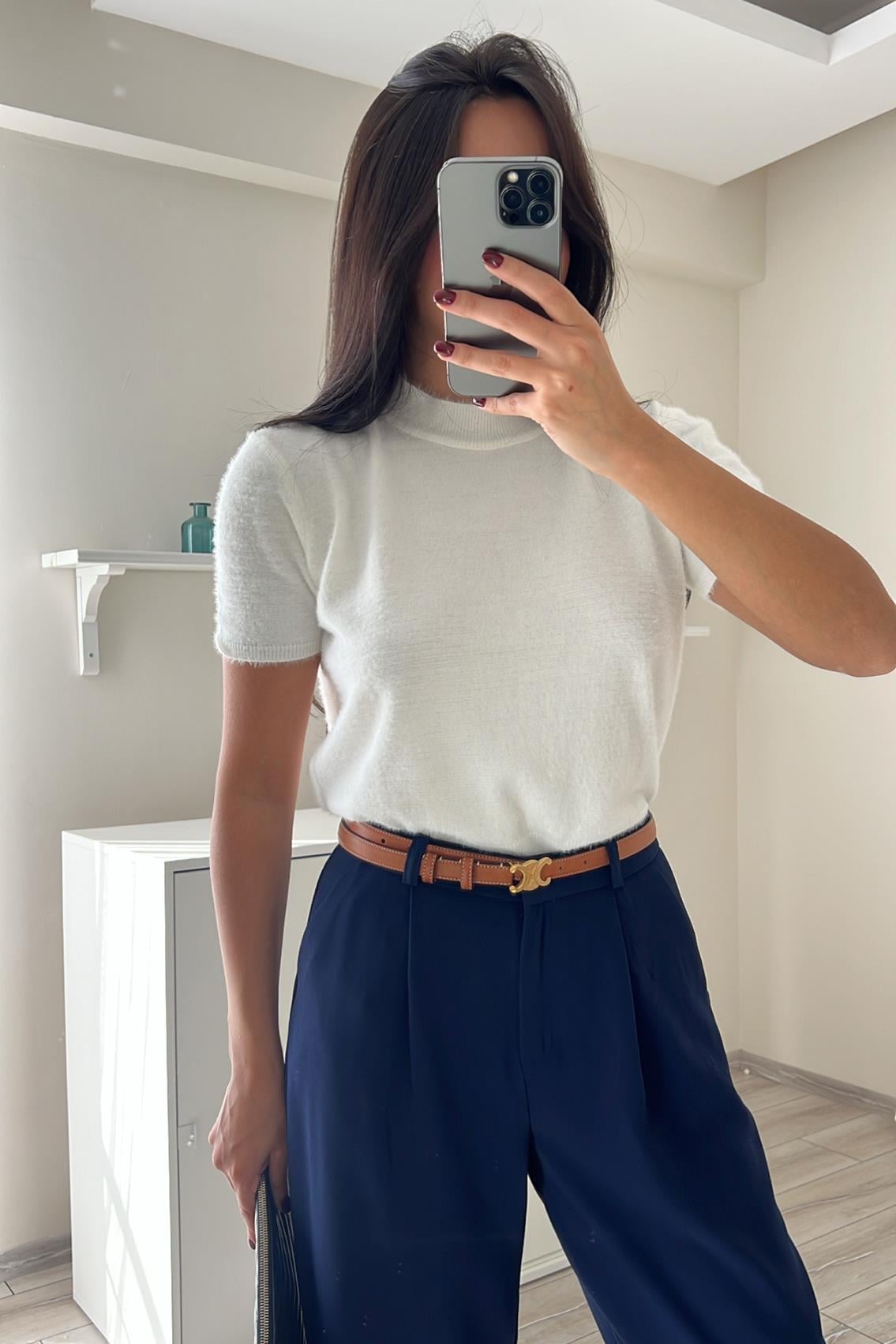 BİSİKLET YAKA PELUŞ CROP KAZAK