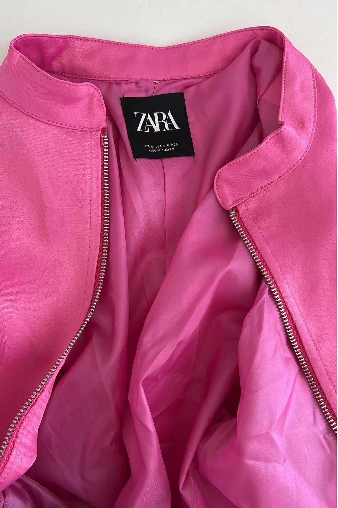 BOMBER SATEN PEMBE CEKET