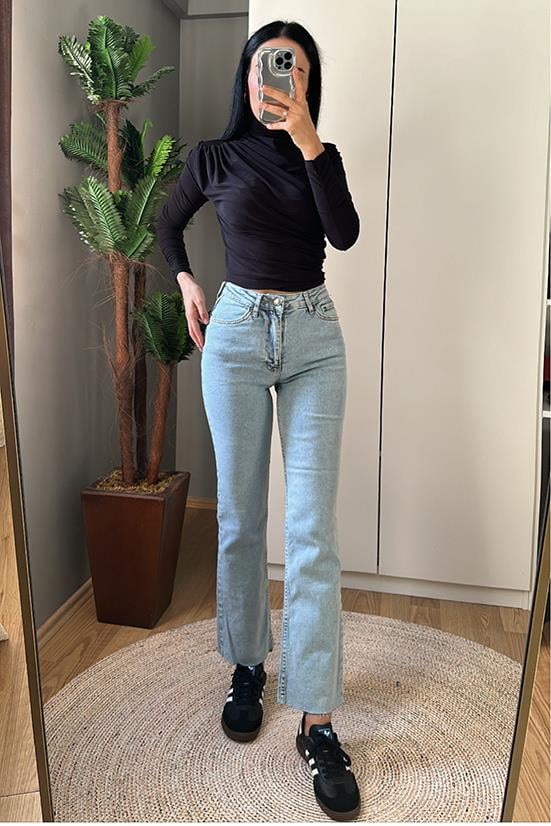 BUZ MAVİSİ KESİK PAÇA FLARE JEAN
