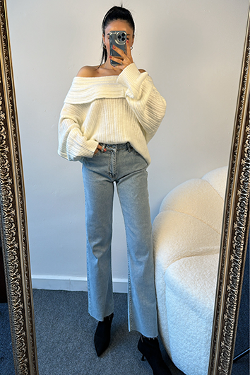 BUZ MAVİSİ KESİK PAÇA FLARE JEAN
