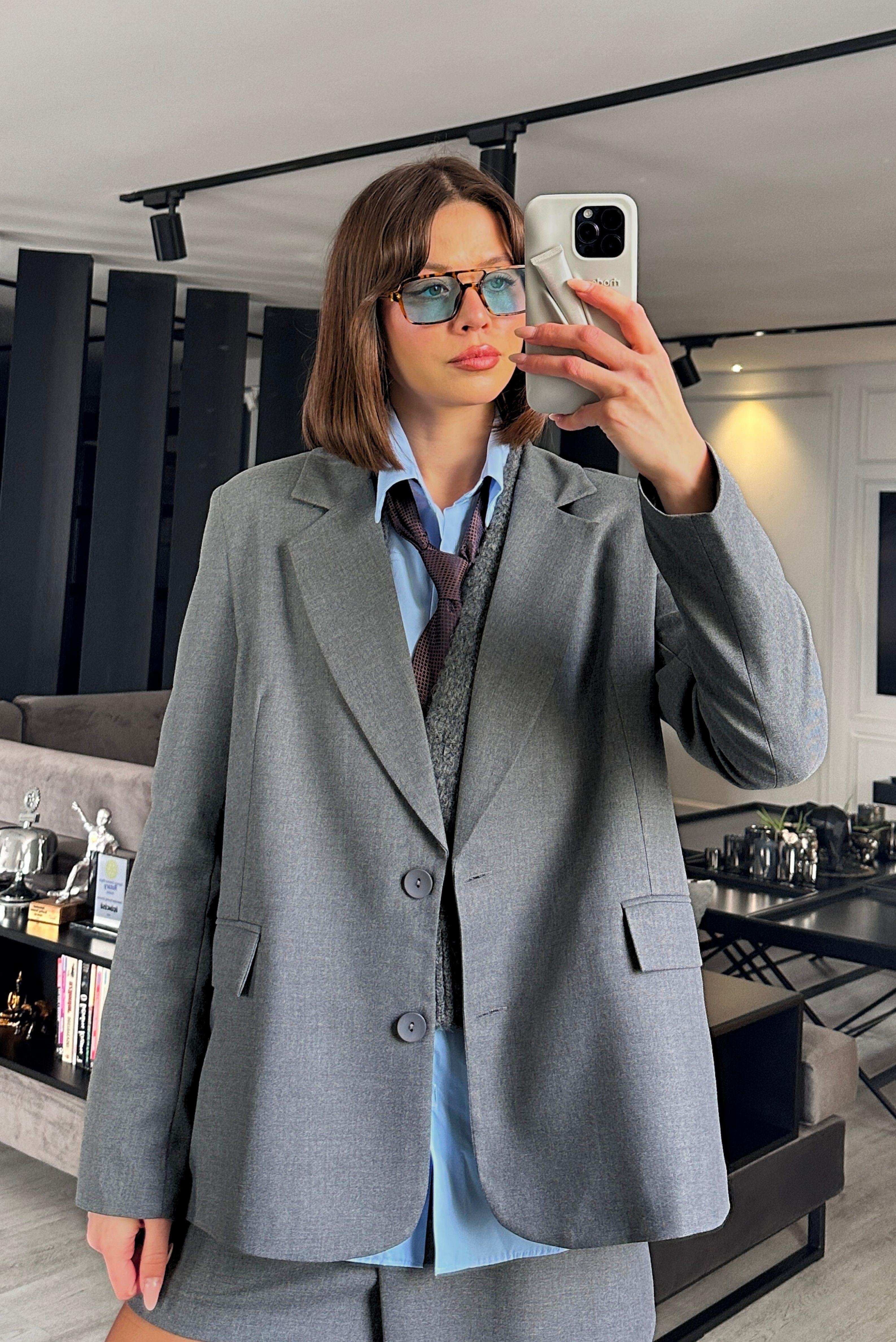 ÇİFT DÜĞMELİ CEPLİ BLAZER CEKET