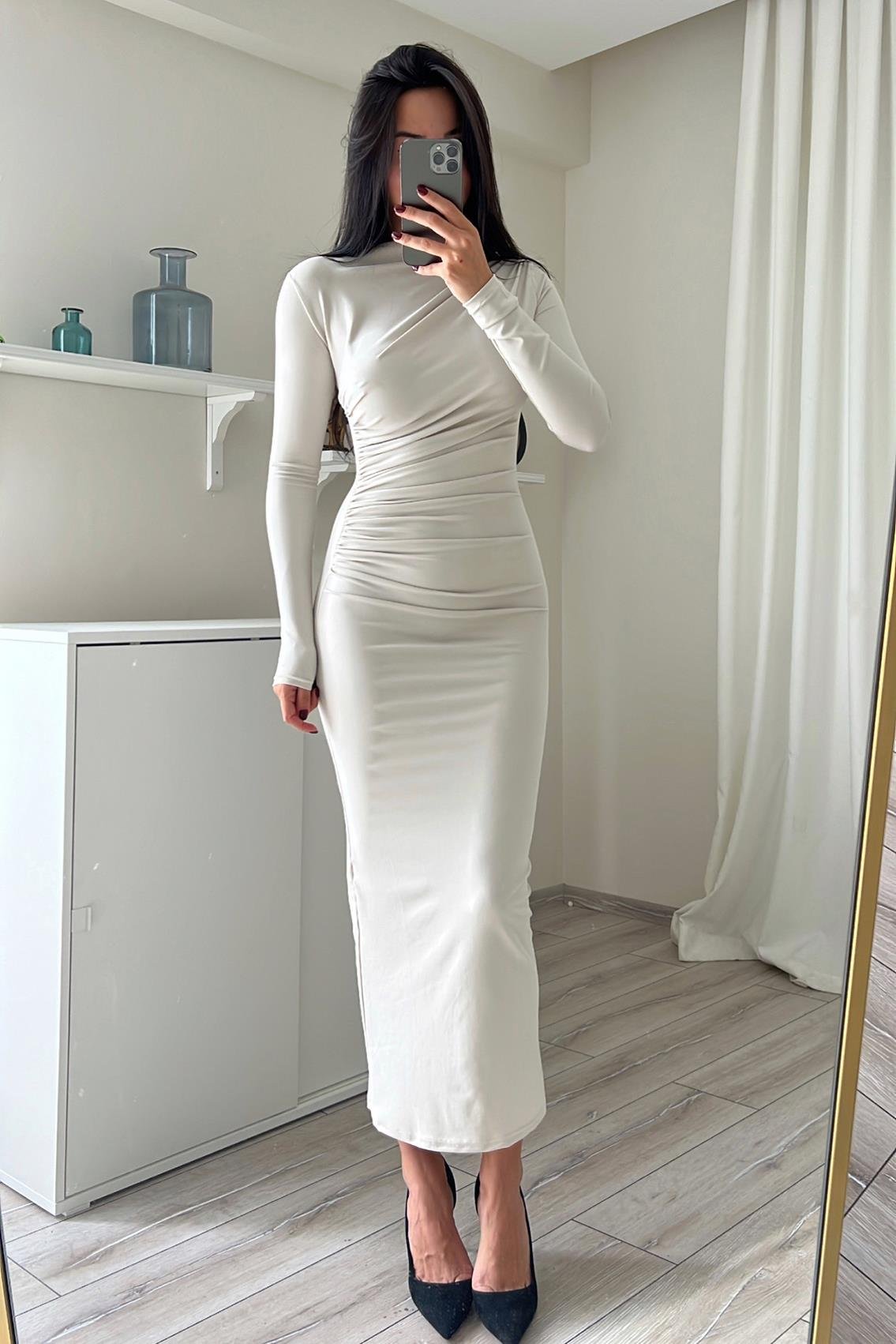 DAFRİ DRAPE DETAYLI ELBİSE
