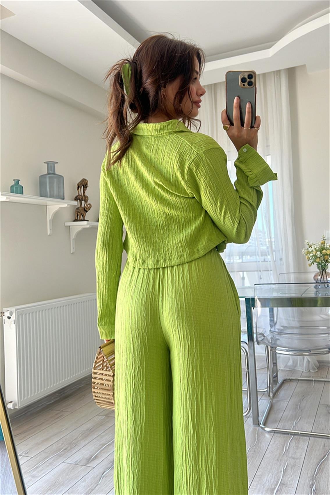 GOFRELİ CROP GÖMLEK TAKIM