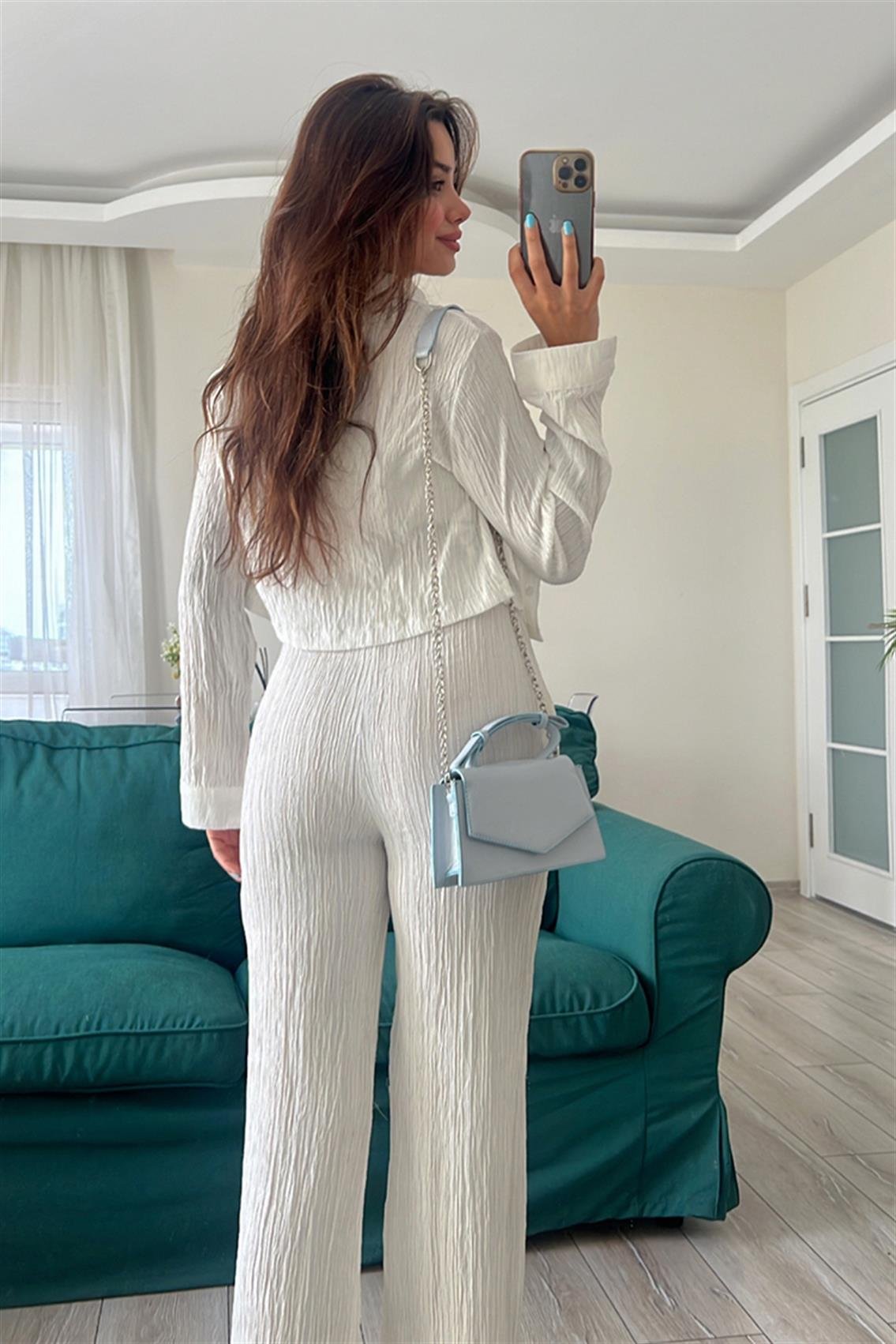 GOFRELİ CROP GÖMLEK TAKIM