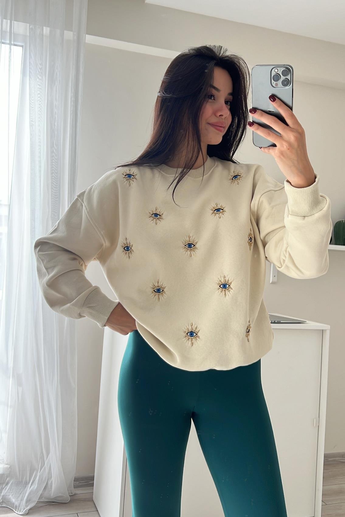 GÖZ NAKIŞLI SWEATSHİRT