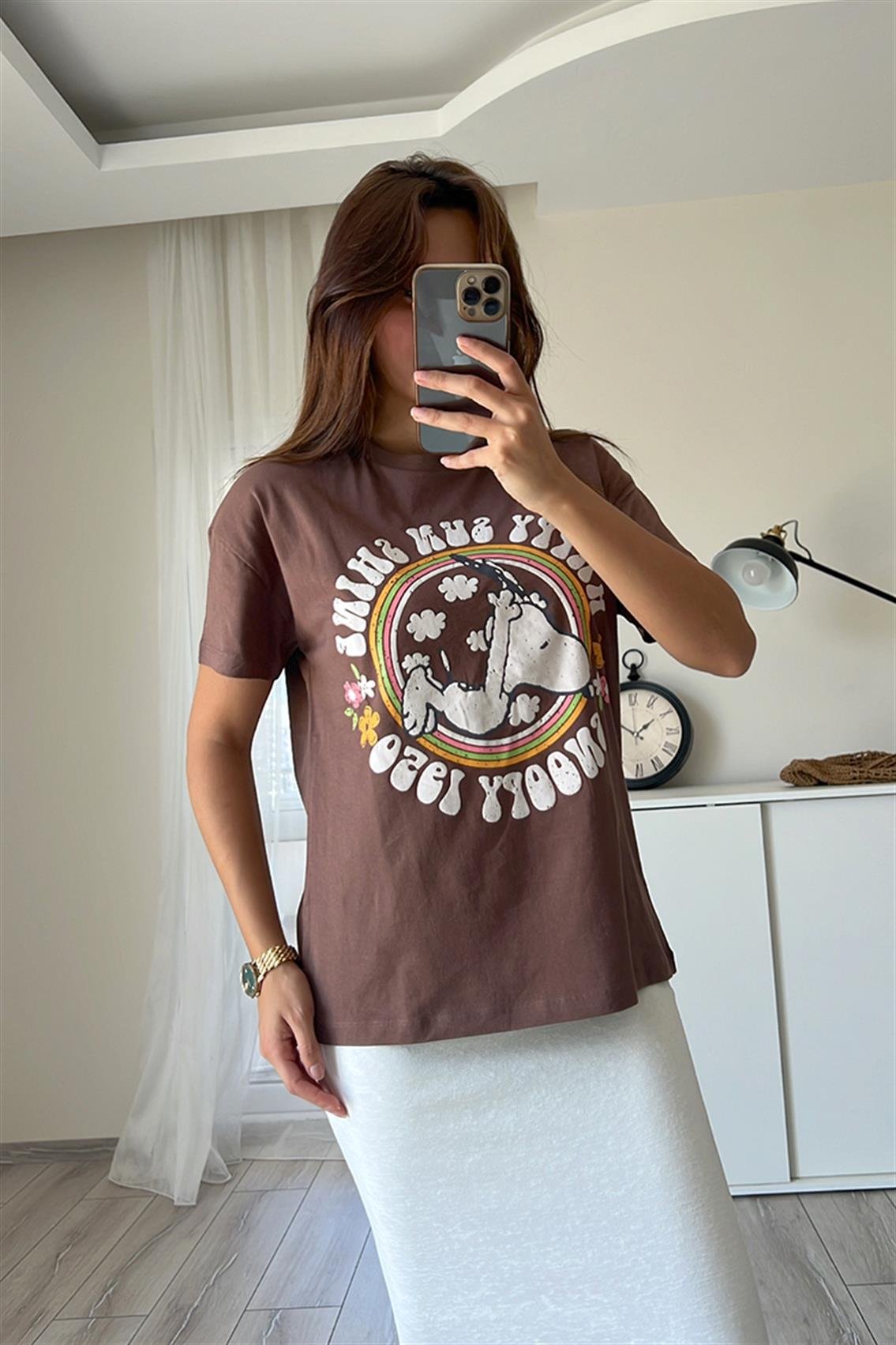 KAHVE ÖNÜ BASKILI TSHİRT