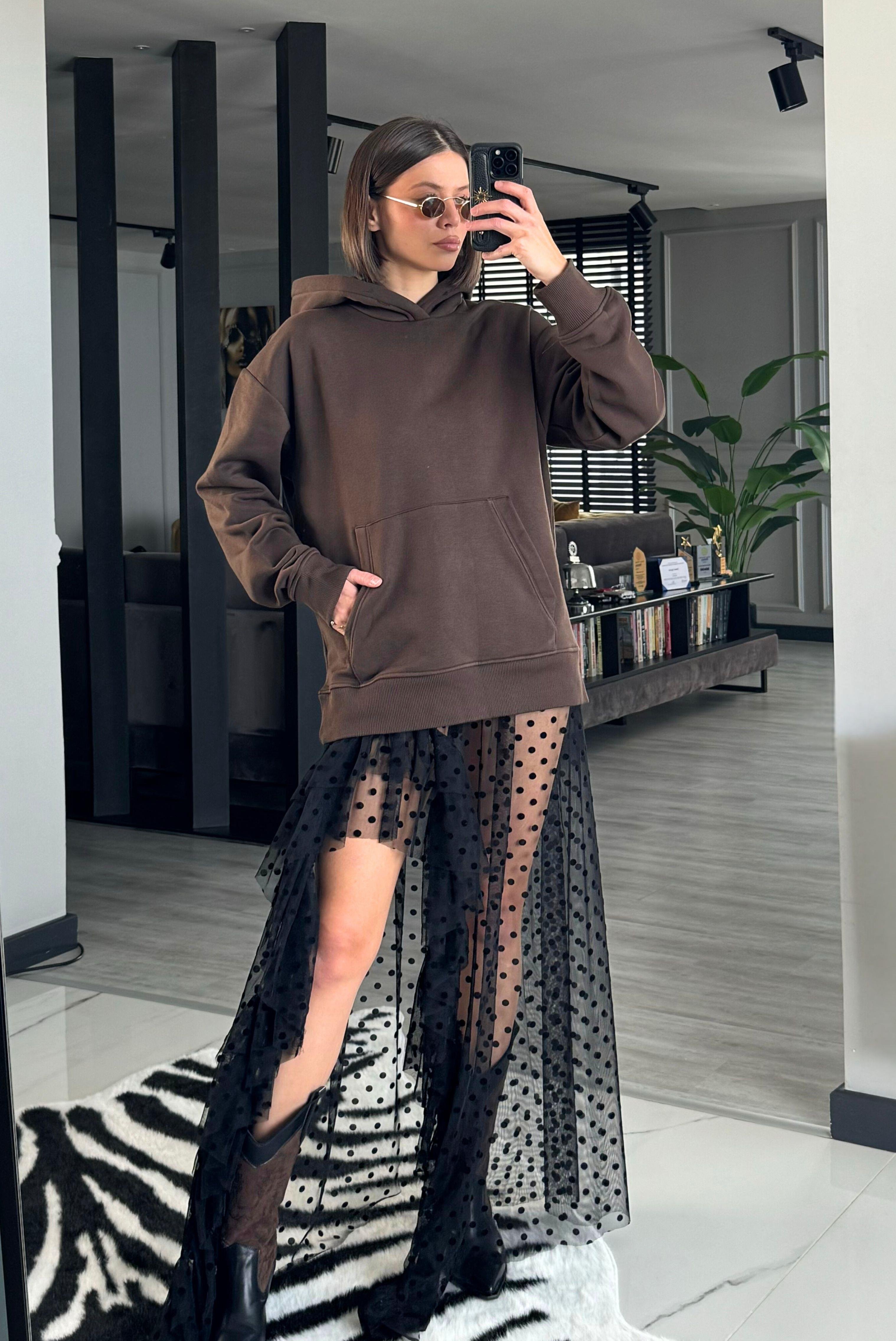 KAPÜŞONLU CEPLİ OVERSİZE  SWEAT