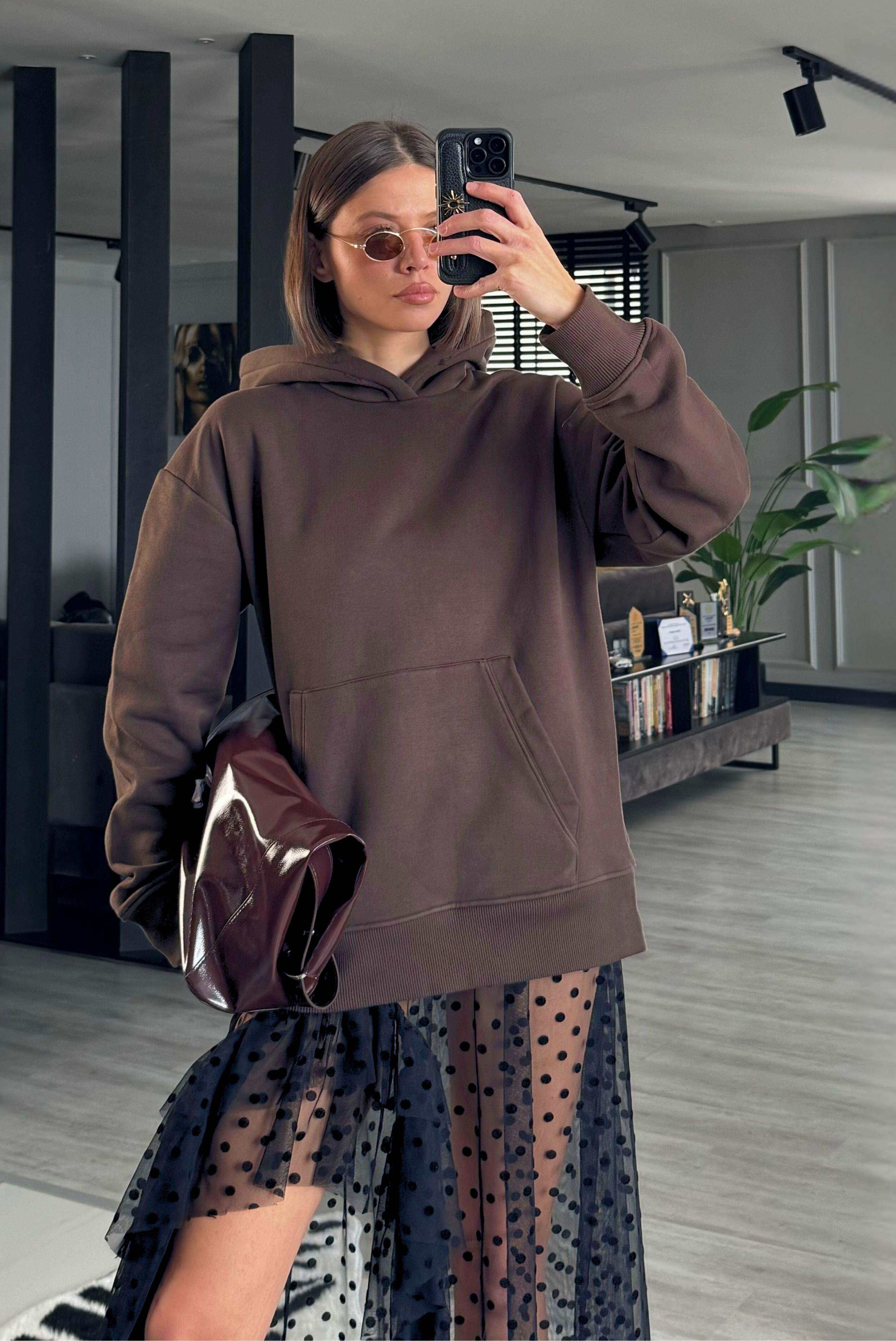 KAPÜŞONLU CEPLİ OVERSİZE  SWEAT
