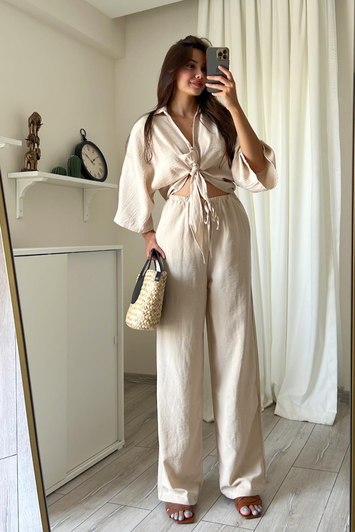 KETEN BLUZ PANTOLON TAKIM