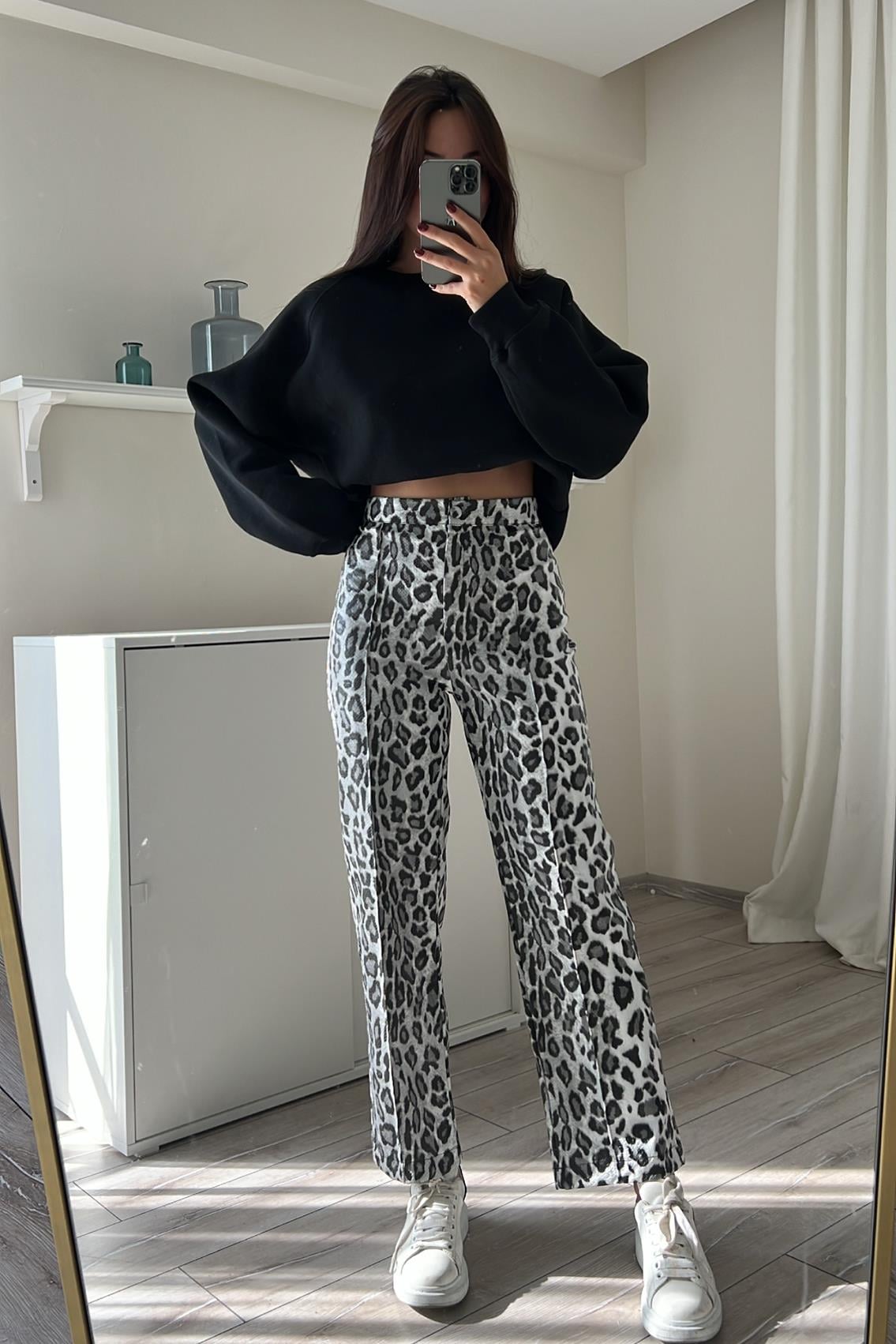 LEOPAR DESEN DERİ PANTOLON