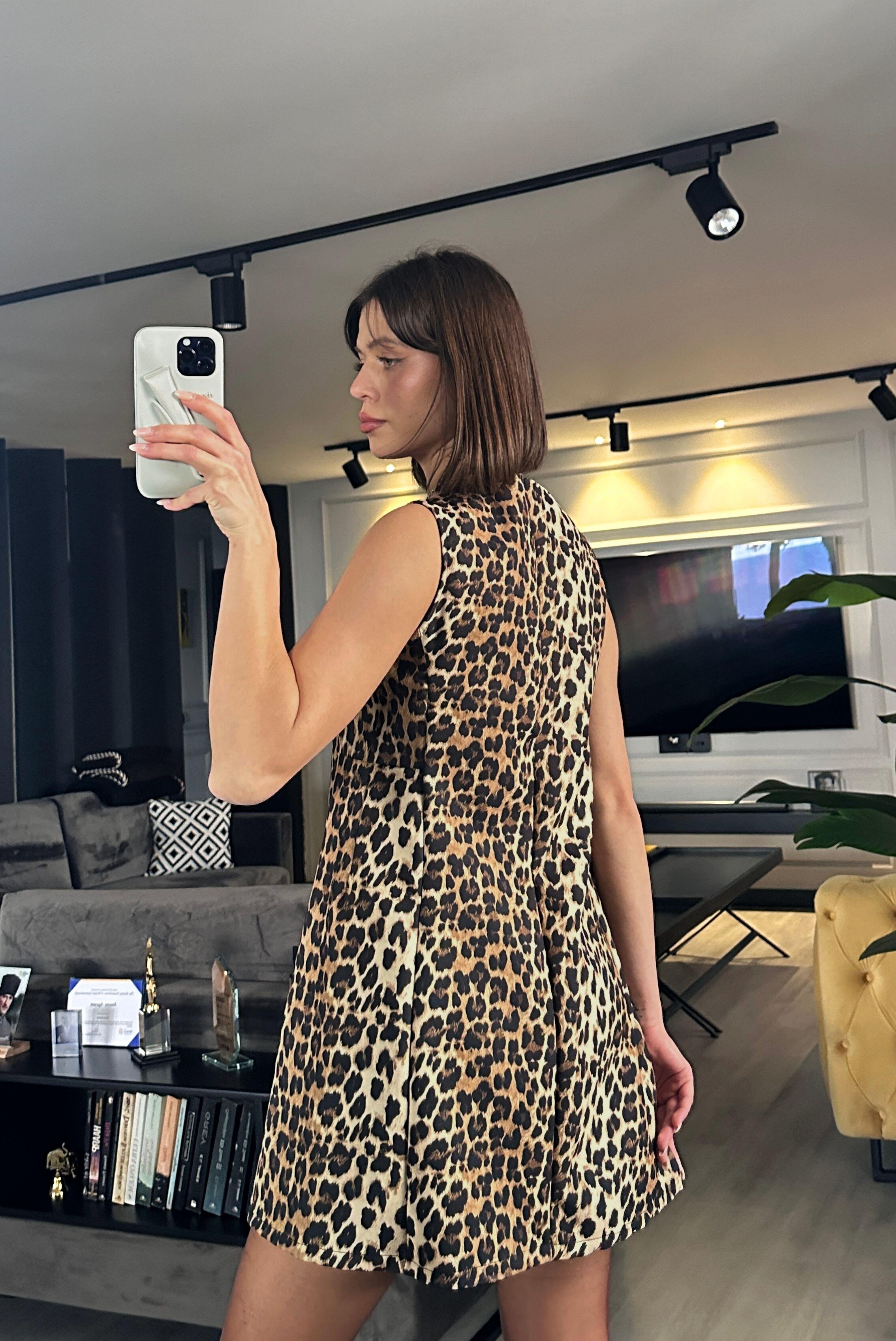 LEOPAR MİNİ ELBİSE