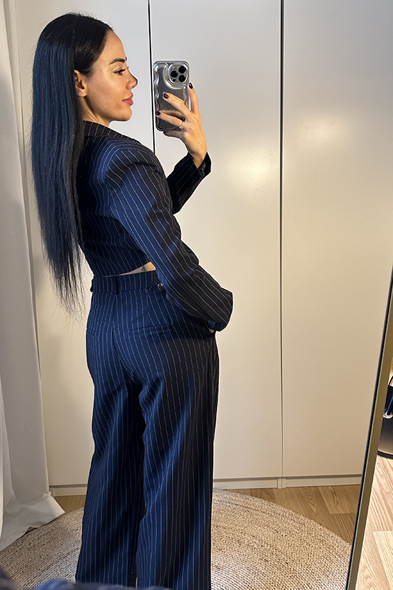 TOKA DETAYLİ ÇİZGİLİ CEKET PANTOLON TAKIM