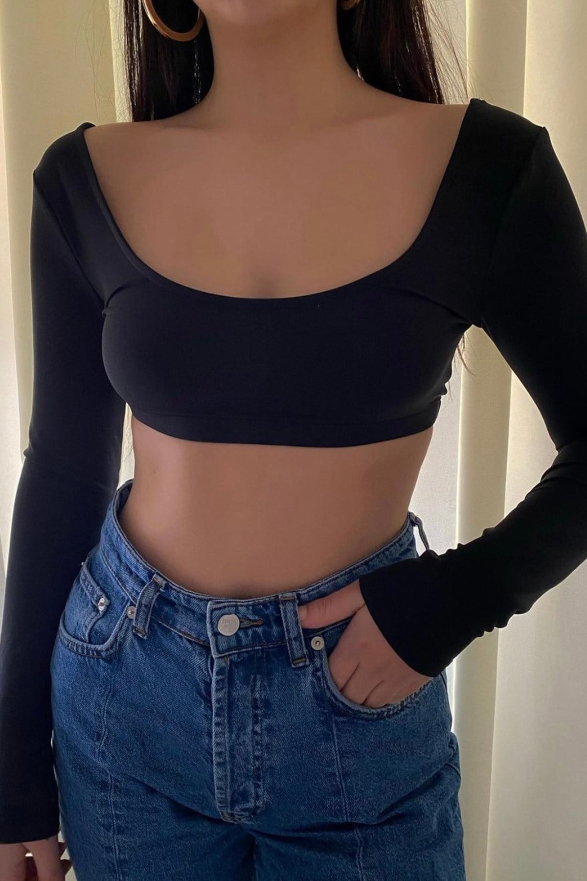 Uzun Kollu Crop Top