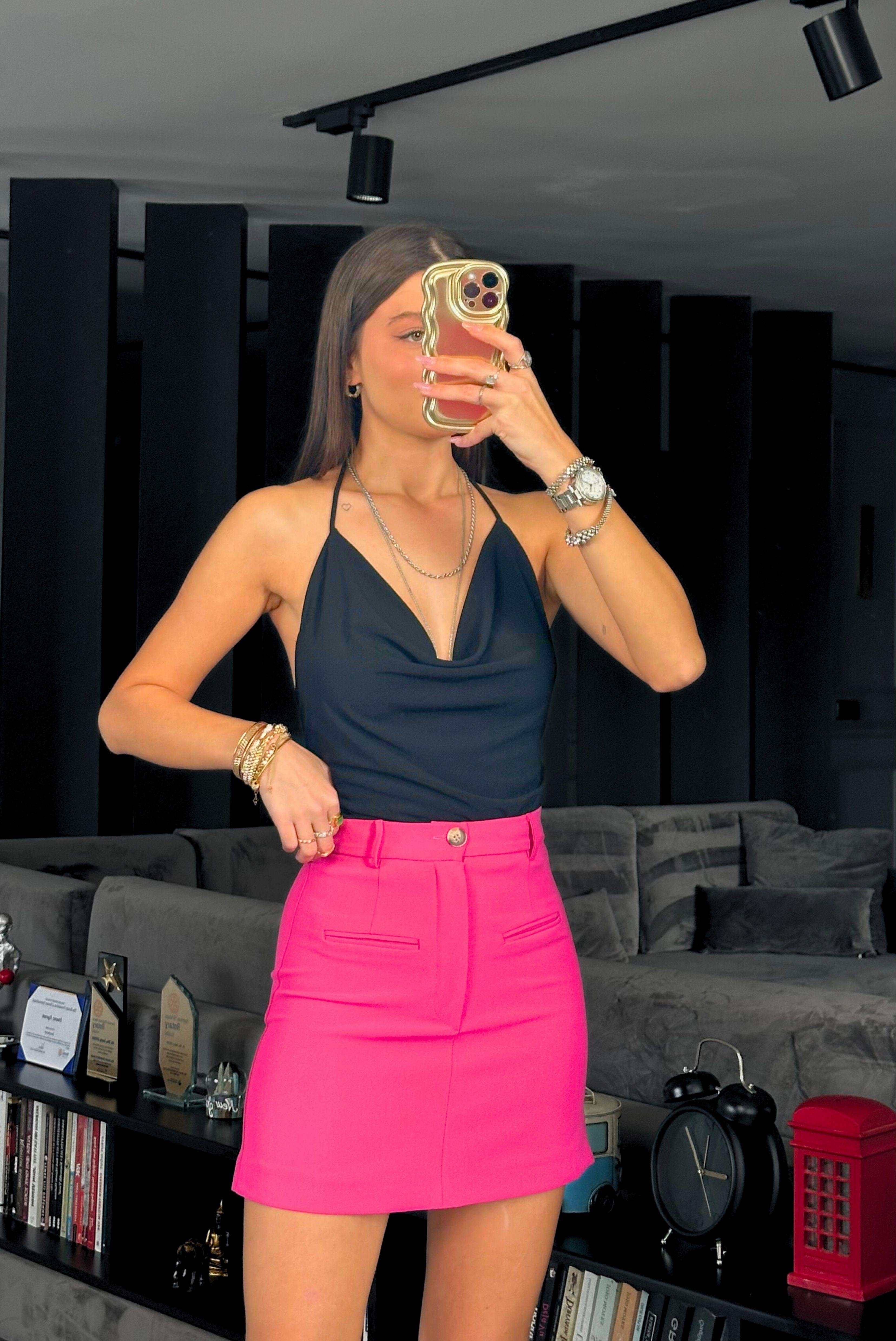 VALEZ KEMER DETAYLI MİNİ ETEK