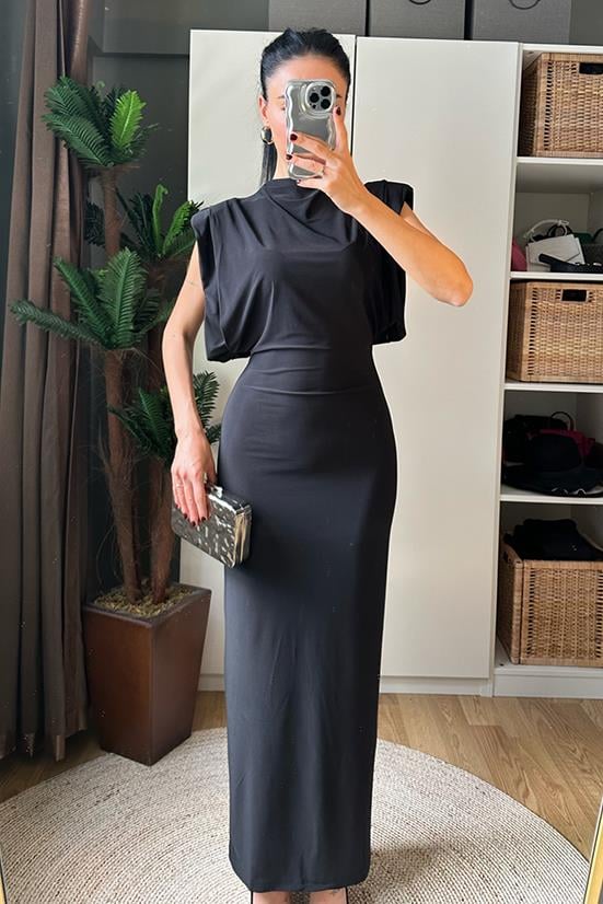 VATKALI KOLSUZ MODEL SİYAH ELBİSE