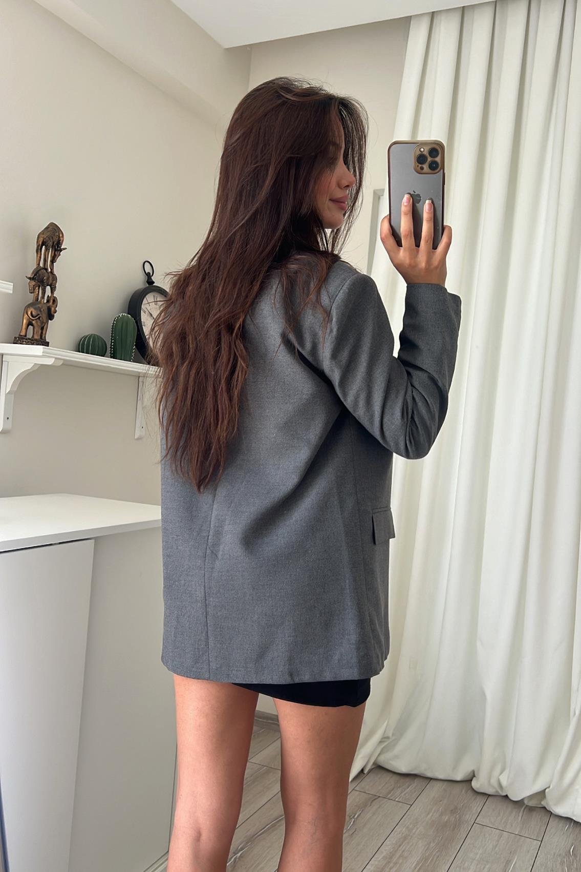 ZR GRİ DÜĞMELİ BLAZER CEKET
