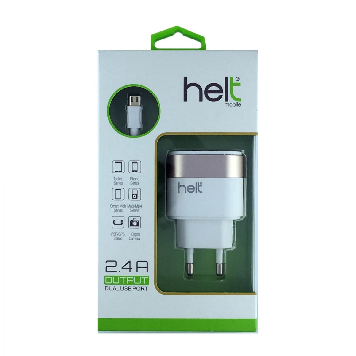 Helt HT-12 2 Çıkışlı 2400 mAh Micro Kablo + Ev Tipi Şarj Aleti (Beyaz) NT-14577