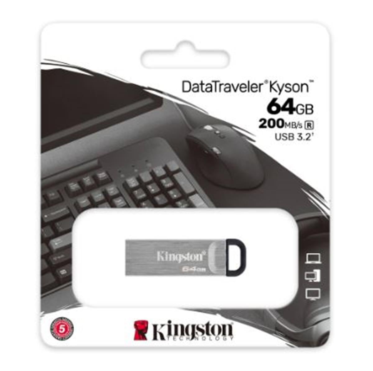 Kingston DTKN/64GB 64GB DataTraveler Kyson 200MB/s Metal USB 3.2 Gen 1 Flash Bellek