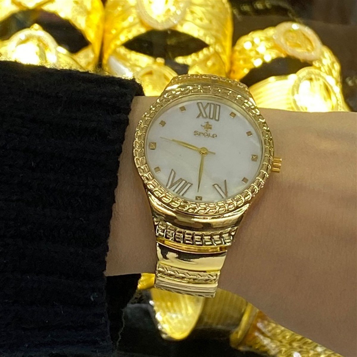 altın kaplama beyaz içli gold saat 