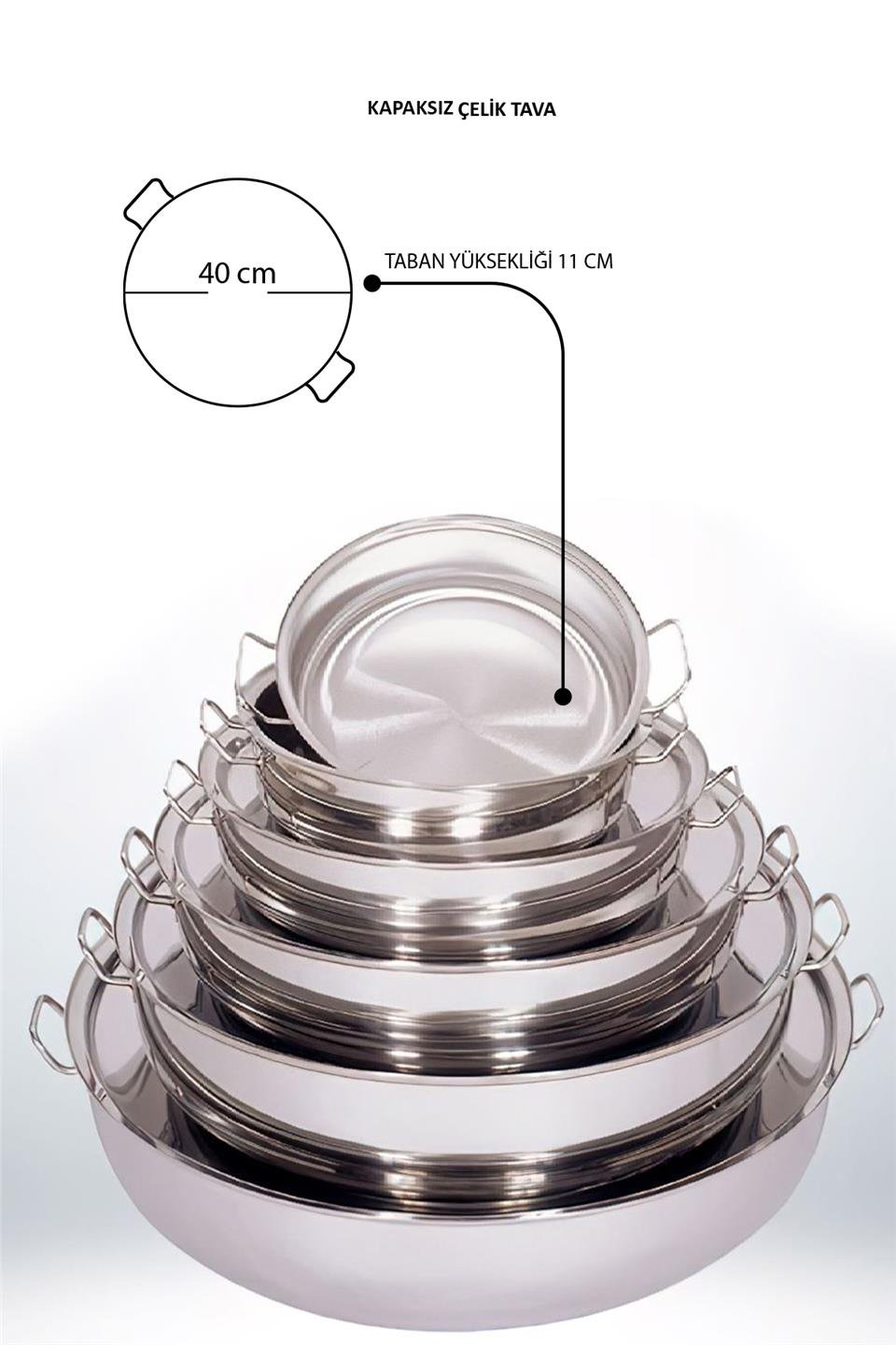 Yürük Paslanmaz Çelik 40x11 cm Çift Metal Saplı Kızartma Tavası,,Çelik Tavalar,Yürük,1040057,Premut