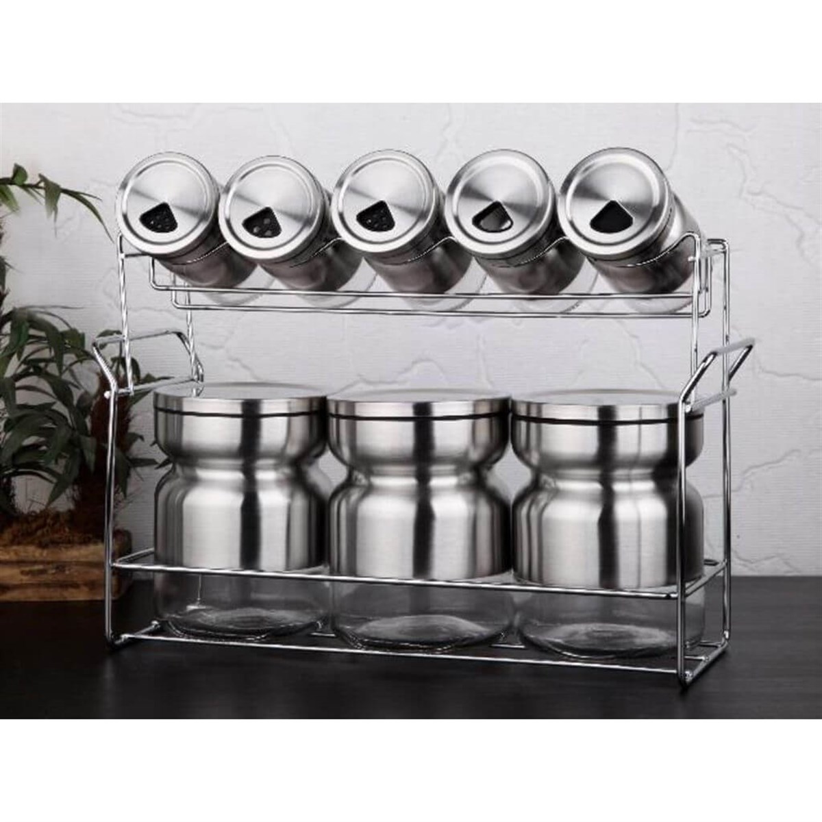 17 Parça Cam Baharat ve Yağlık Sirkelik Seti İNOX VBL-2118GönülBaharatlık