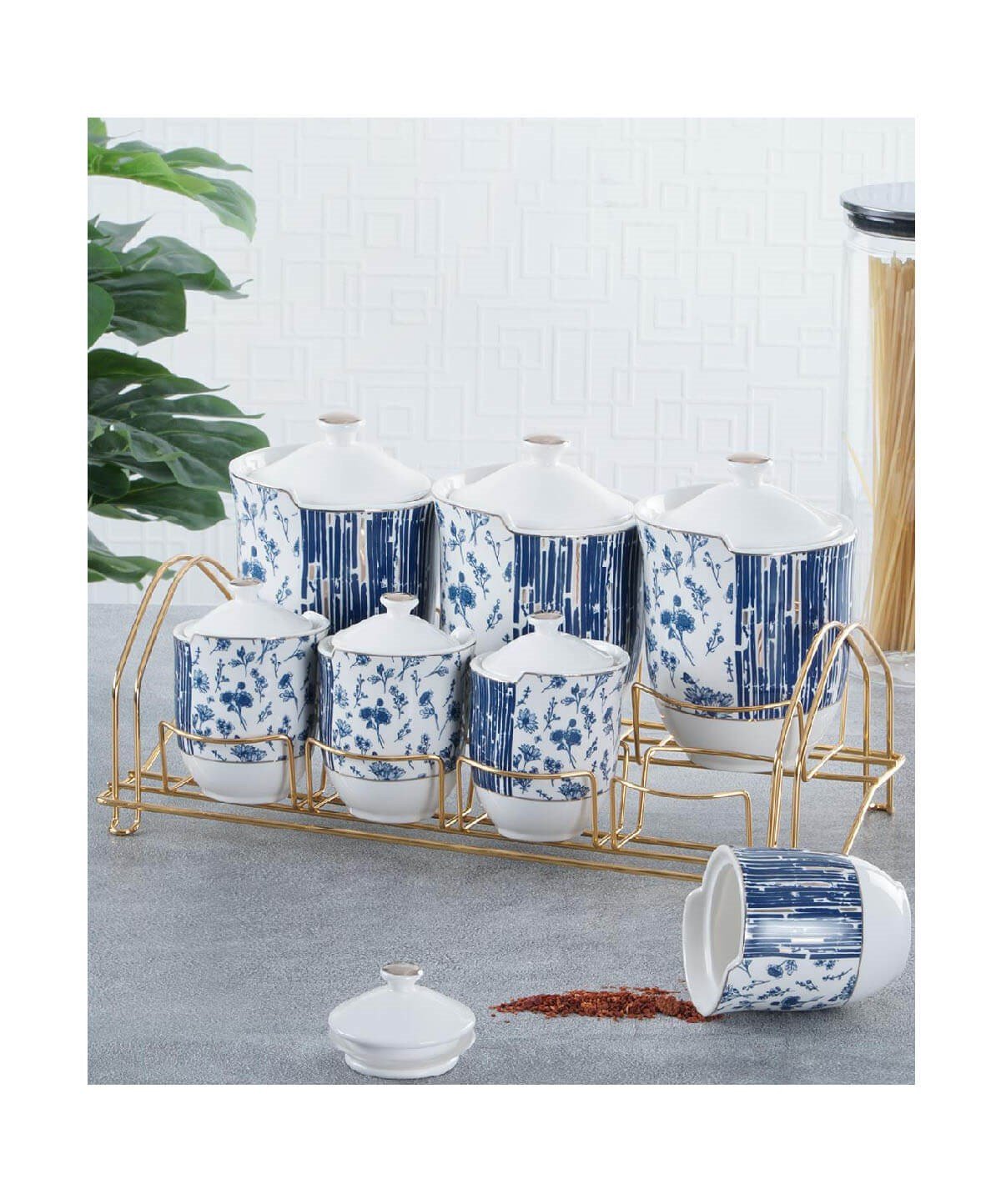 Acar Fabia 7li Metal Standlı Porselen Baharat Takımı MaviAcarBaharatlık