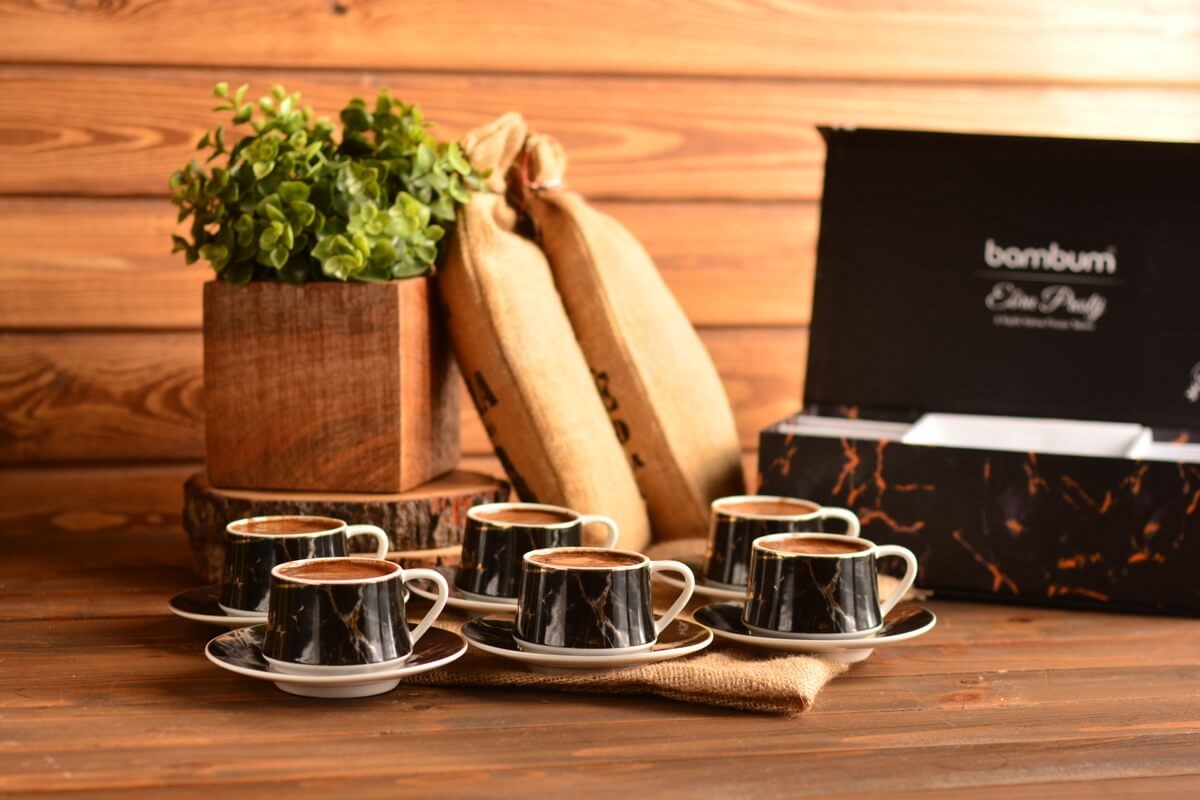 Bambum Ebru Prestij 6 Kişilik Kahve Fincan Takımı SiyahBambumFincan Takımları