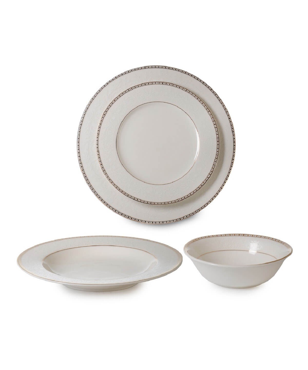 İpek 24 Parça Yuvarlak 6 Kişilik Yemek Takımı Emboss Cream OG-7425İpek Züccaciye6 Kişilik Yemek Takımı