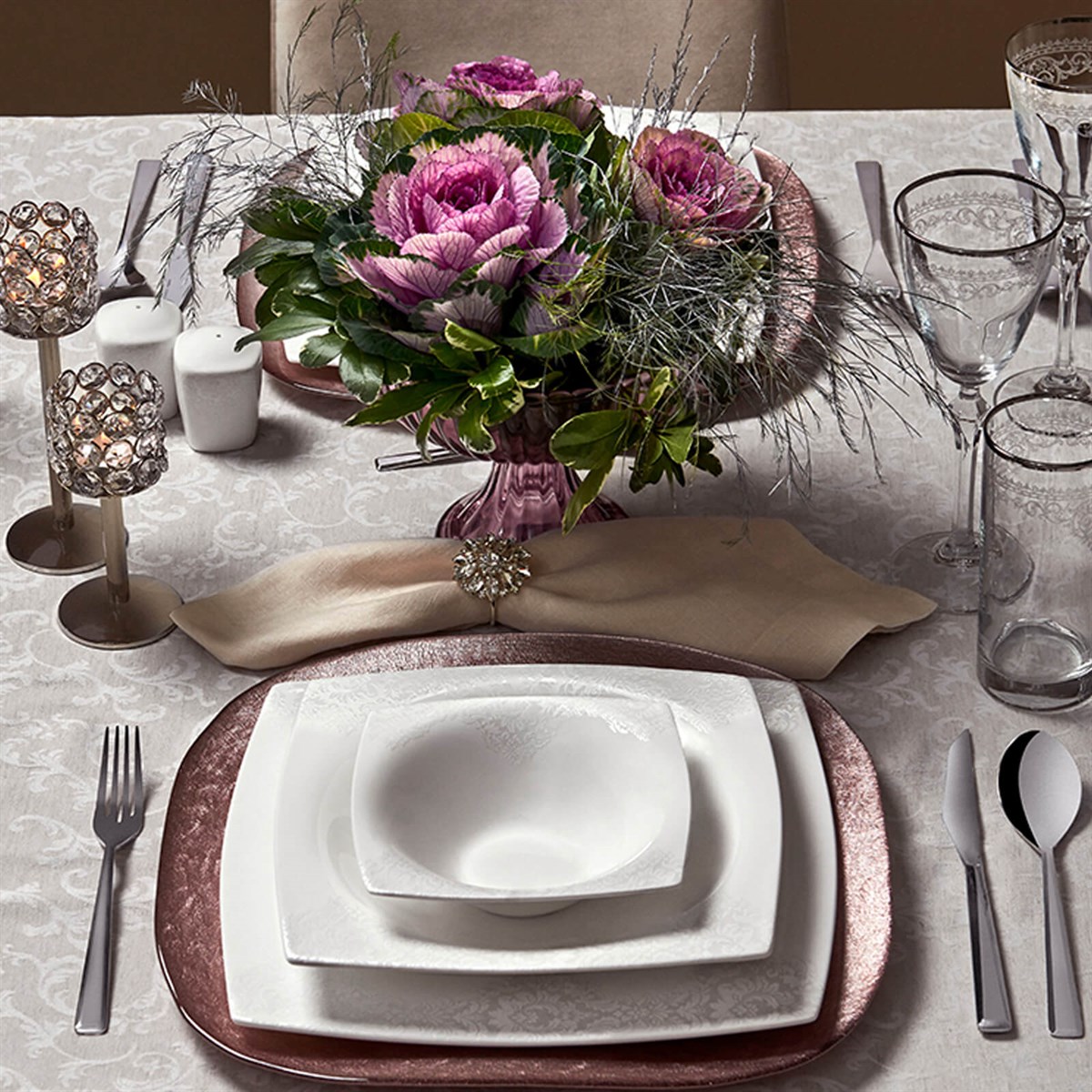 Karaca Fine Pearl Helen 62 Parça 12 Kişilik İnci Yemek Takımı Kare