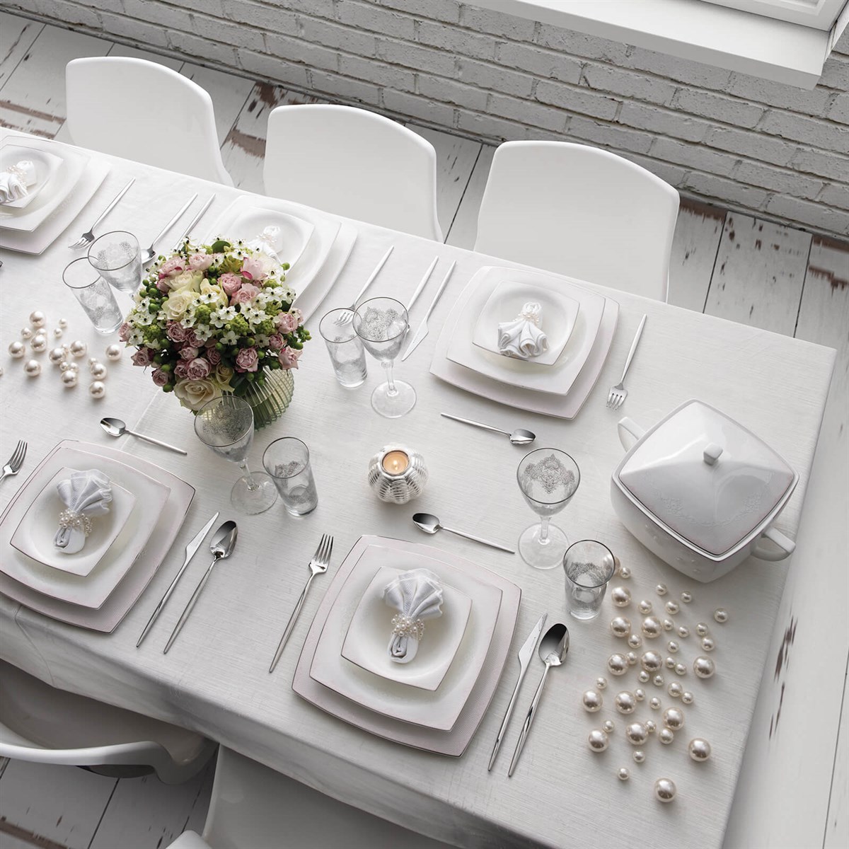 Karaca Fine Pearl Peri Masalı 86 Parça 12 Kişilik İnci Yemek Takımı