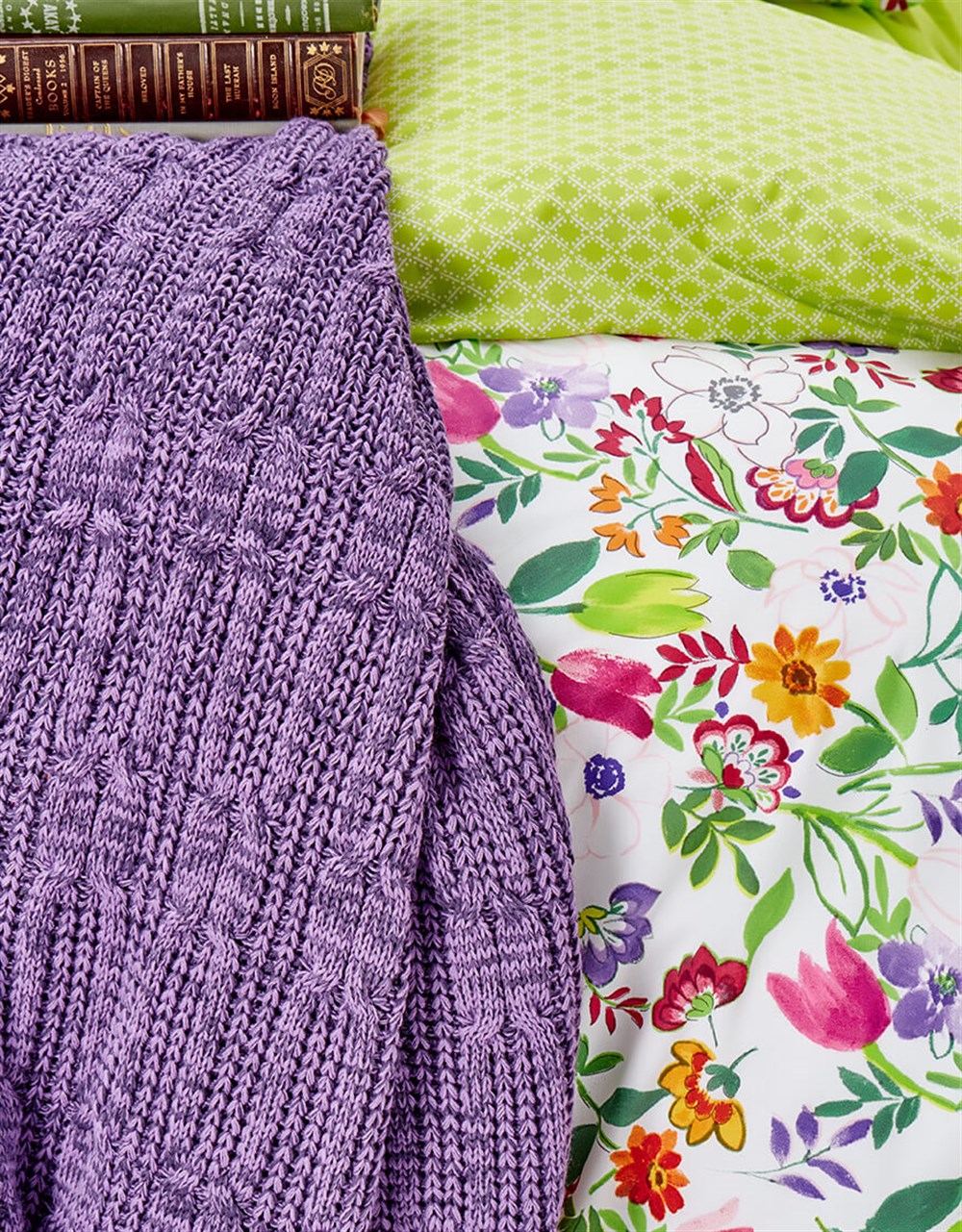Karaca Home Luna Mor Tek Kişilik Örgü Battaniye Takımı