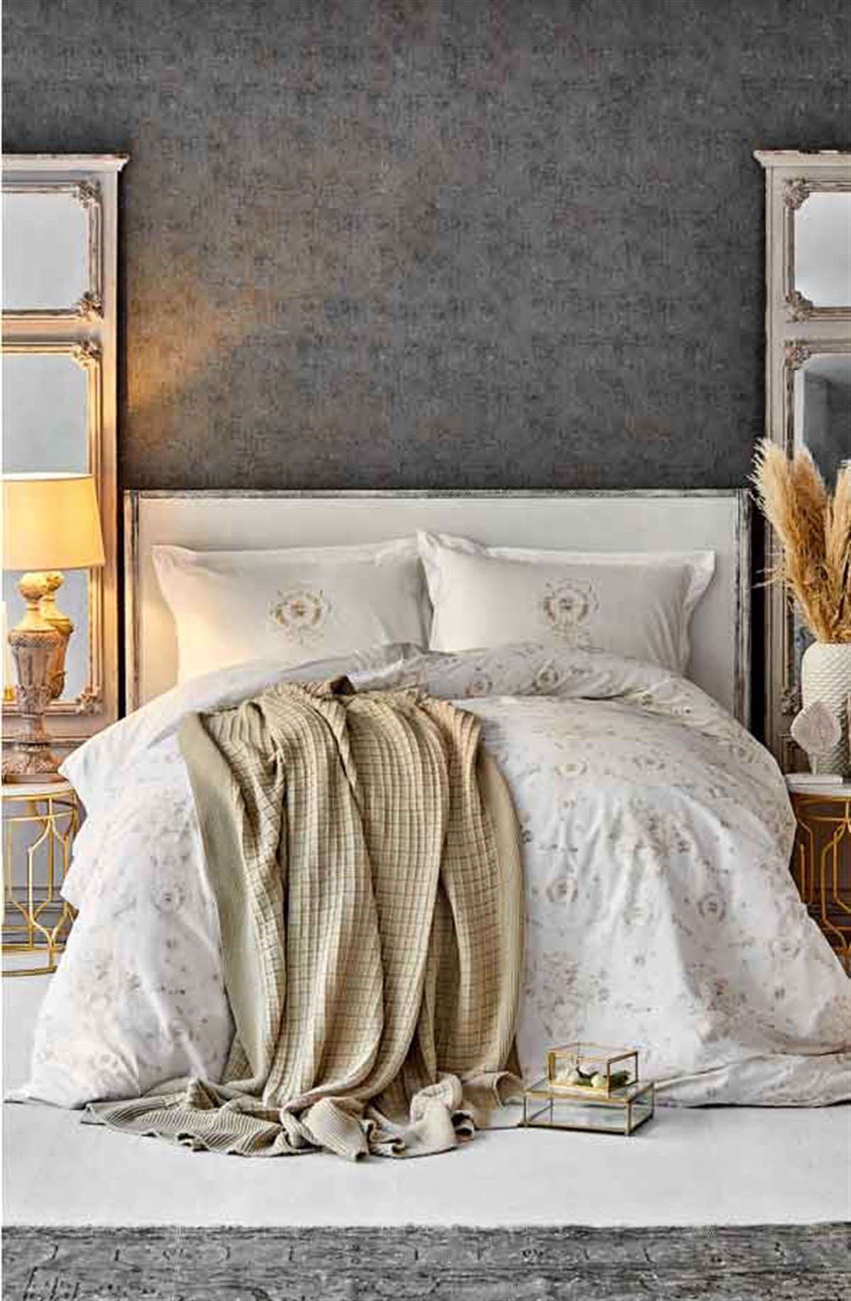 Karaca Home Quatre Delux Gold Nevresim Takımı Örgü Battaniye Set