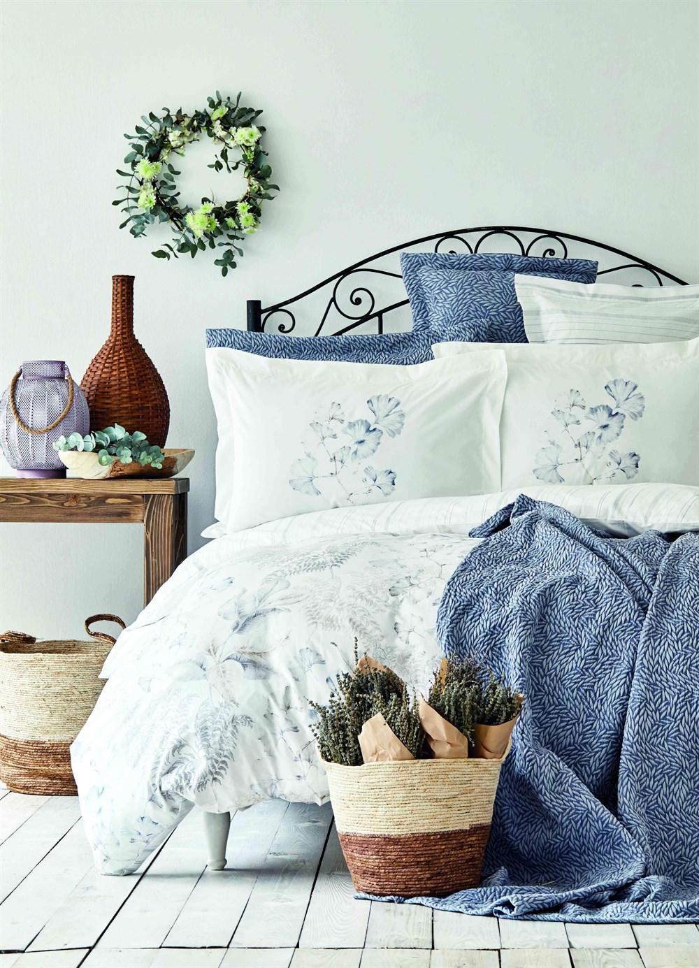 Karaca Home Vial 7 Parça İndigo Çift Kişilik Nevresim Takımı & Yatak Örtüsü Seti