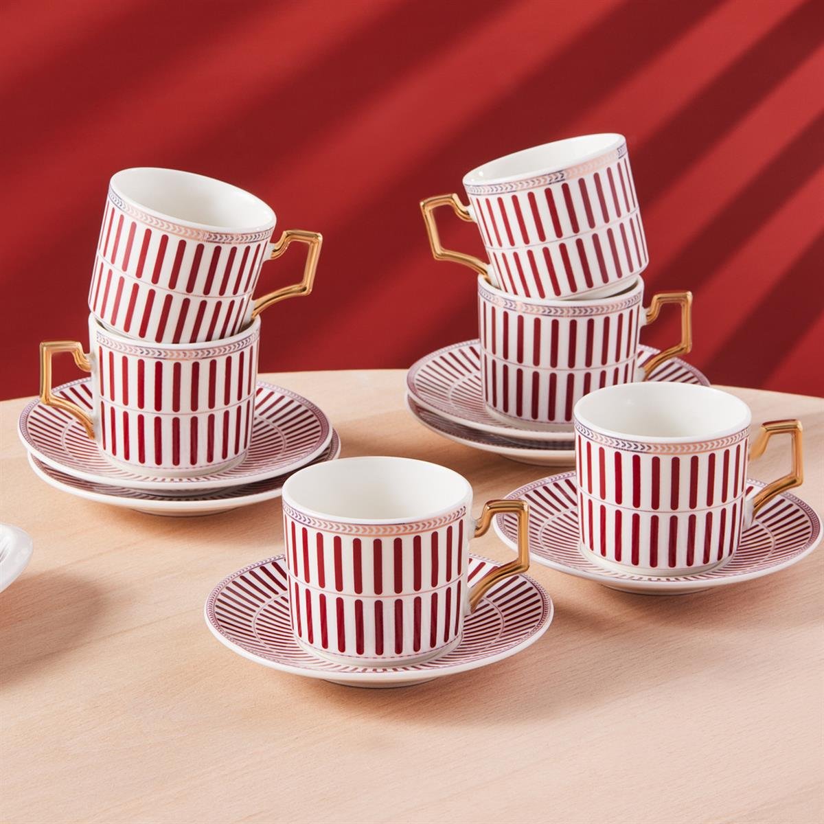 Karaca Jolly Red Double Line 6 Kişilik Kahve Fincan Takımı 100 mlKaracaFincan Takımları