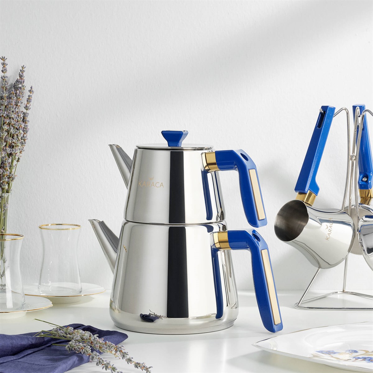 Karaca Piramit Medium Dark Blue Çaydanlık Takımı