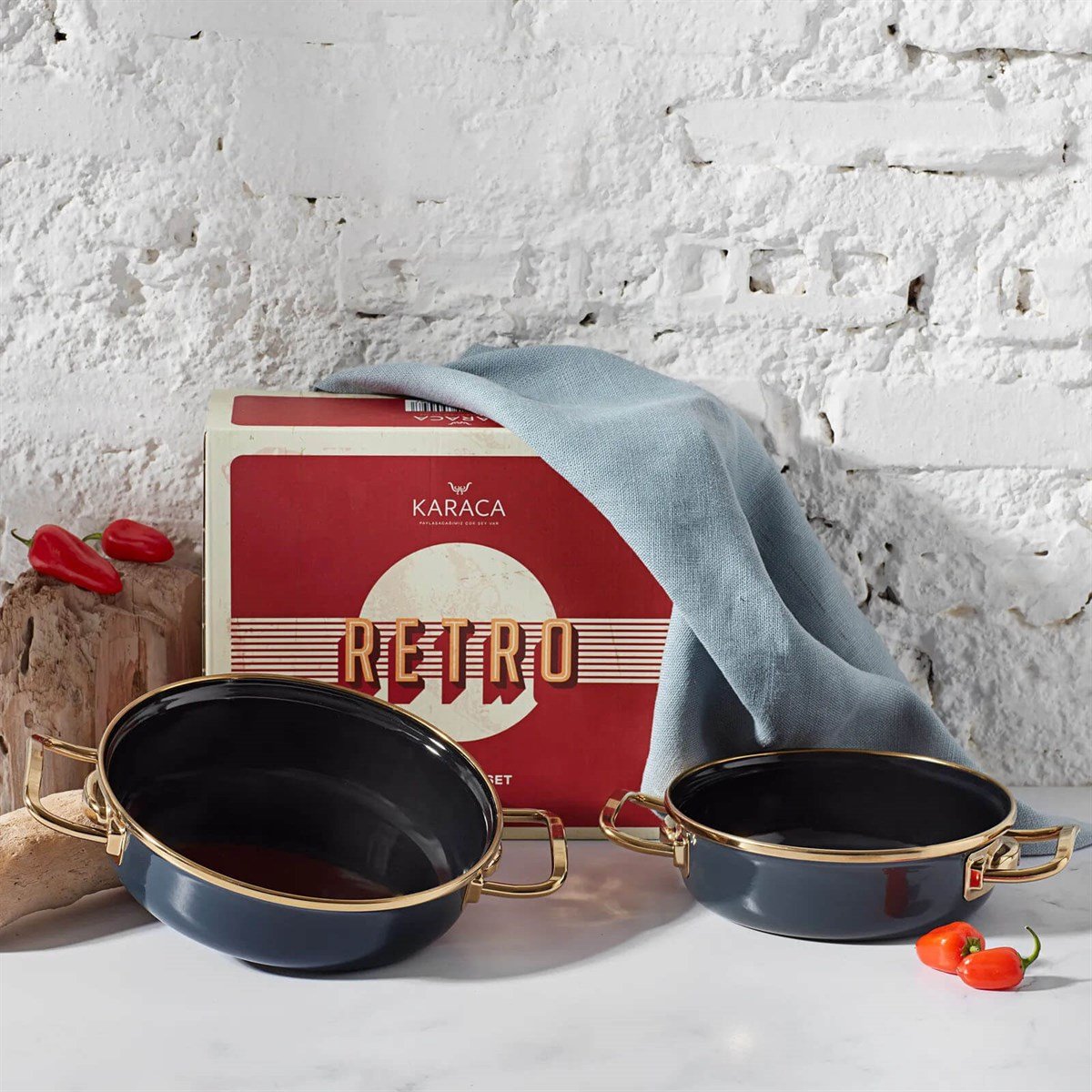 Karaca Retro Emaye 2li Antrasit Sahan SetKaracaSahan