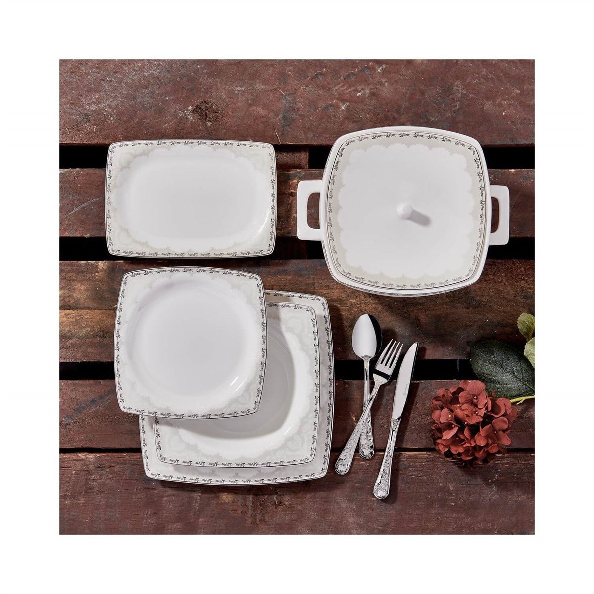 Korkmaz Bone Selection 60 P Yemek Takimi Kare A8439Korkmaz12 Kişilik Yemek Takımı