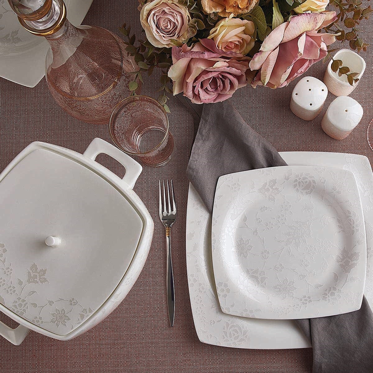 Korkmaz Bone Selection 60 Parça Kare Yemek Takımı A8448Korkmaz12 Kişilik Yemek Takımı