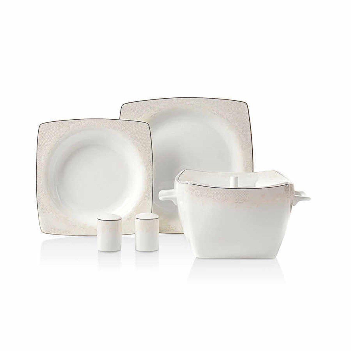 Korkmaz Bone Selection 60 Parça Kare Yemek Takımı A8441Korkmaz12 Kişilik Yemek Takımı