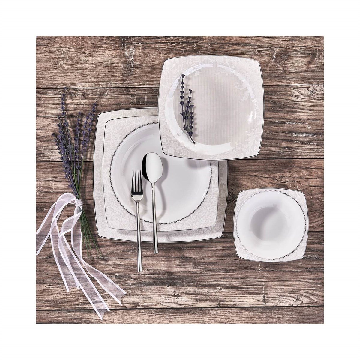 Korkmaz Bone Selection 60 Parça Kare Yemek Takımı A8440Korkmaz12 Kişilik Yemek Takımı