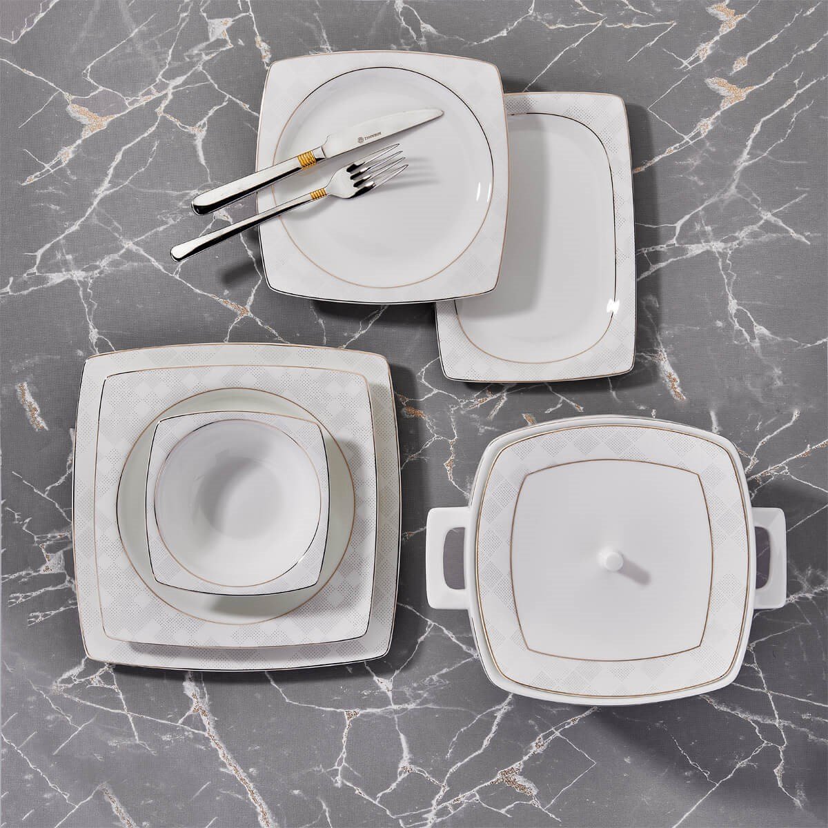 Korkmaz Bone Selection 60 Parça Kare Yemek Takımı A8446Korkmaz12 Kişilik Yemek Takımı