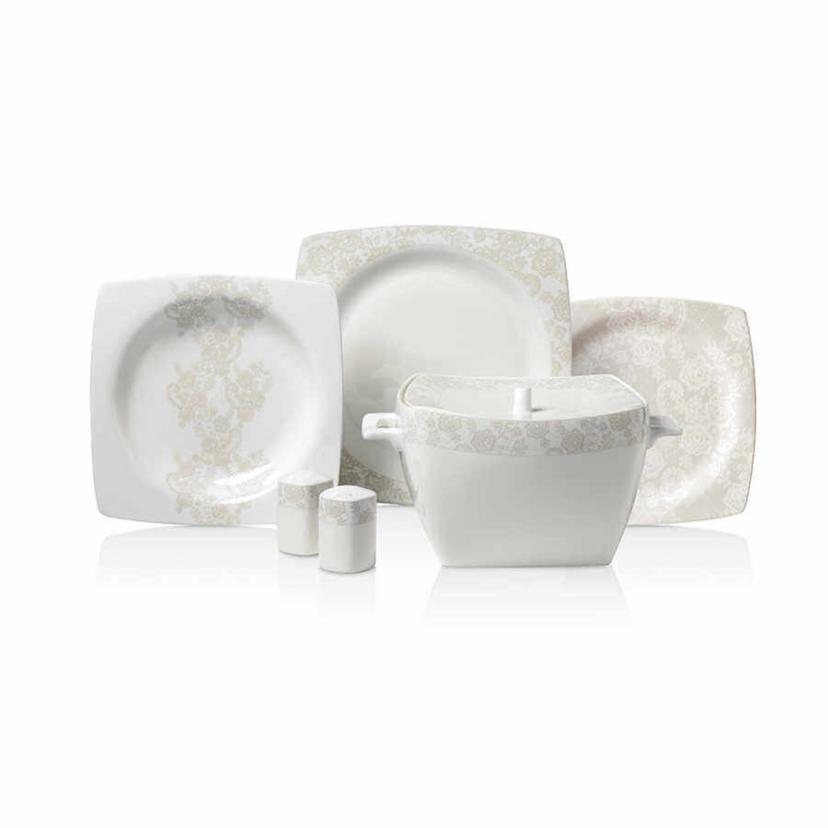 Korkmaz Bone Selection 60 Parça Kare Yemek Takımı A8430Korkmaz12 Kişilik Yemek Takımı