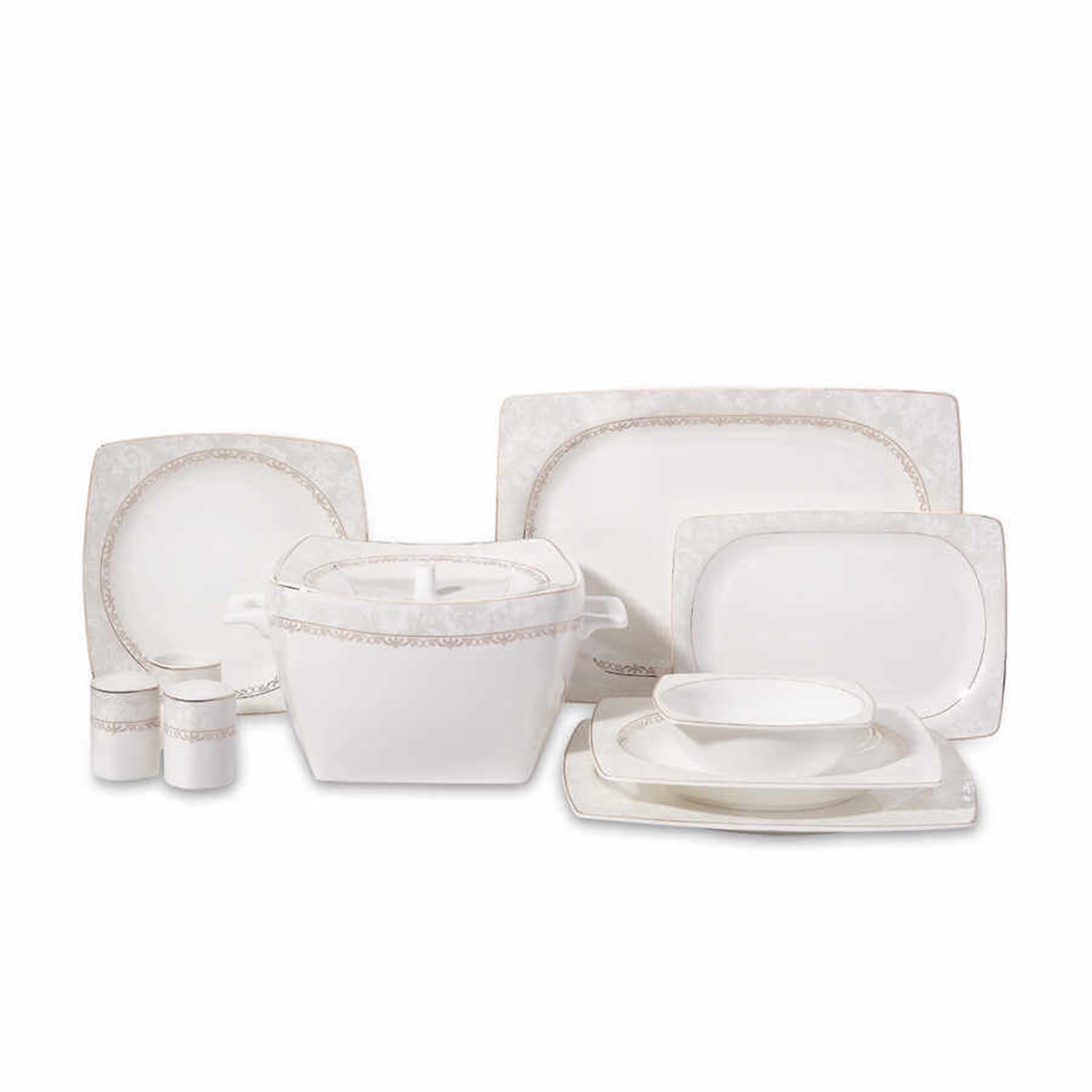 Korkmaz Bone Selection 60 Parça Kare Yemek Takımı A8429Korkmaz12 Kişilik Yemek Takımı