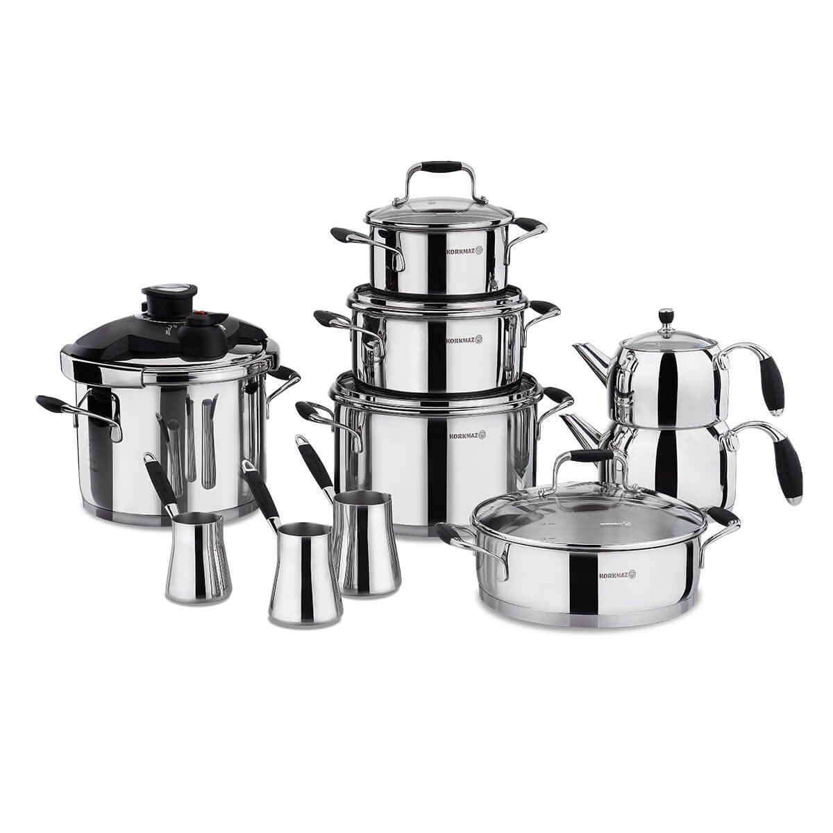 Korkmaz Flora 17 Parça Siyah Çelik Çeyiz Seti A1739KorkmazÇelik Çeyiz Seti