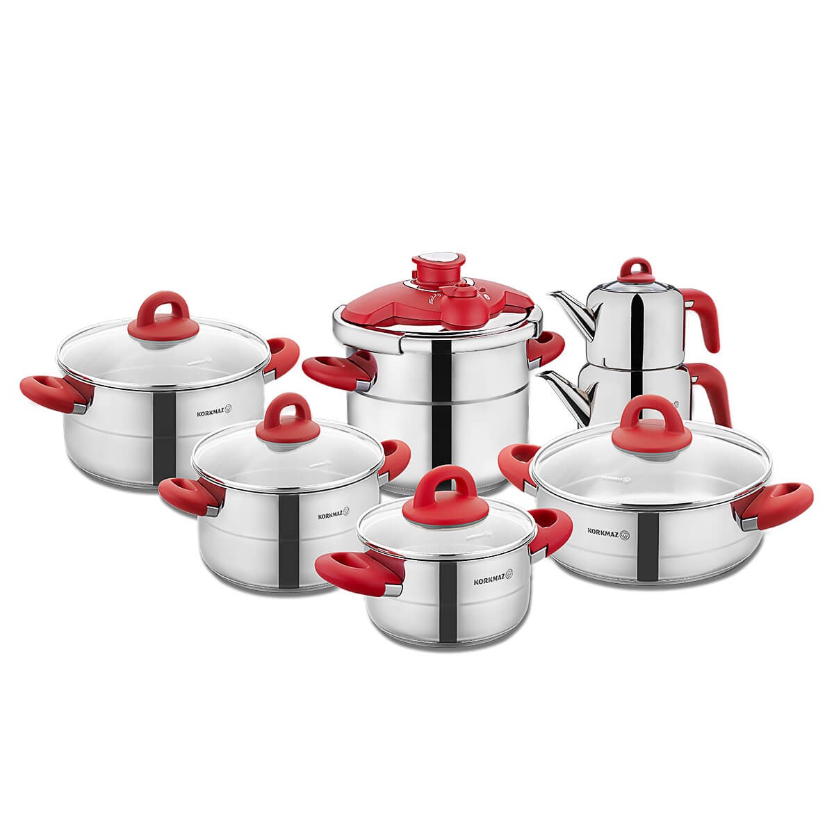Korkmaz Hera Kırmızı 14 Parça Çelik Çeyiz Seti A1708-2KorkmazÇelik Çeyiz Seti