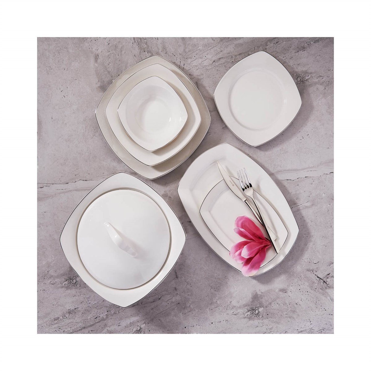 Korkmaz Mona Collection 60 Parça Kare Yemek Takımı A8125Korkmaz12 Kişilik Yemek Takımı