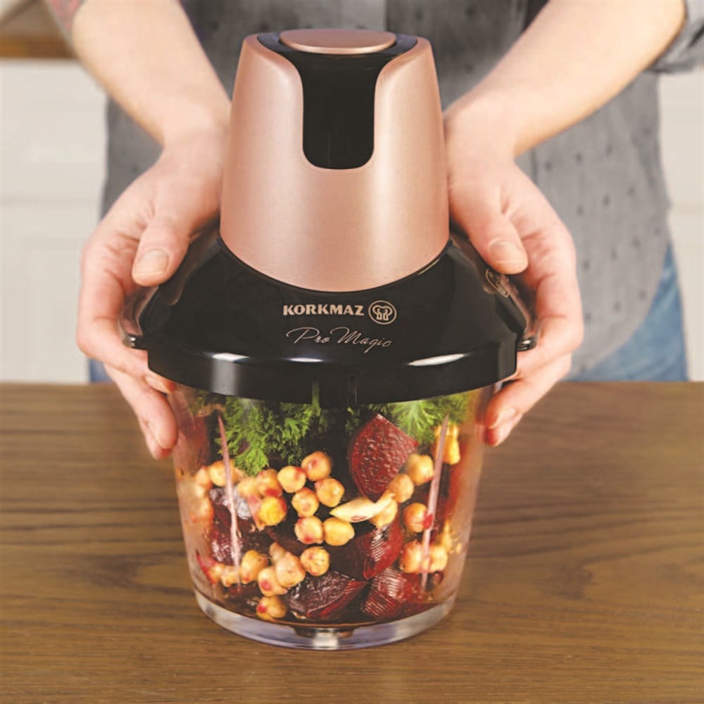 Korkmaz Pro Magic 4 Bıçaklı Rosagold/Siyah Cam Doğrayıcı