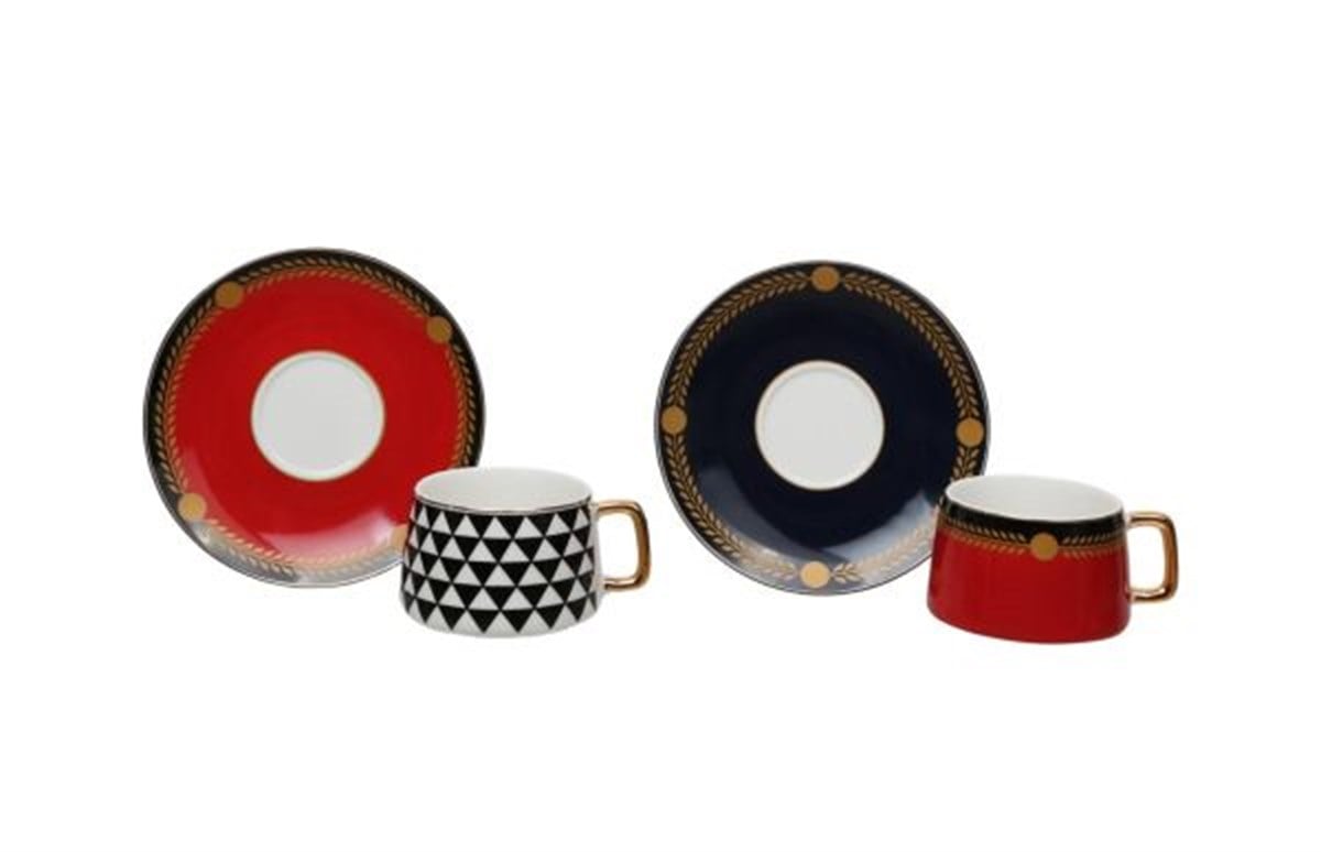 Luckyart Red & Black 6 lı Bone Kahve Fincan SetiLuckyartFincan Takımları