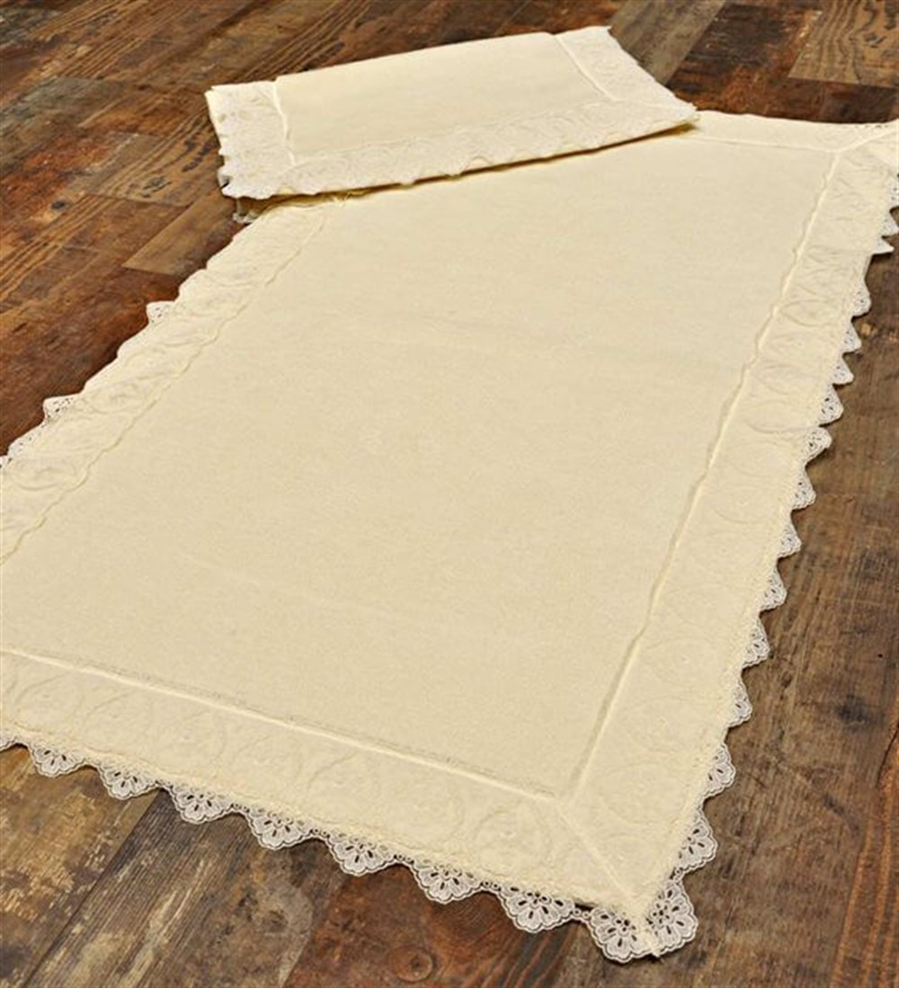 Nazik Home Mimoza Dantelli Banyo Paspas Set 60cmx100cm Krem