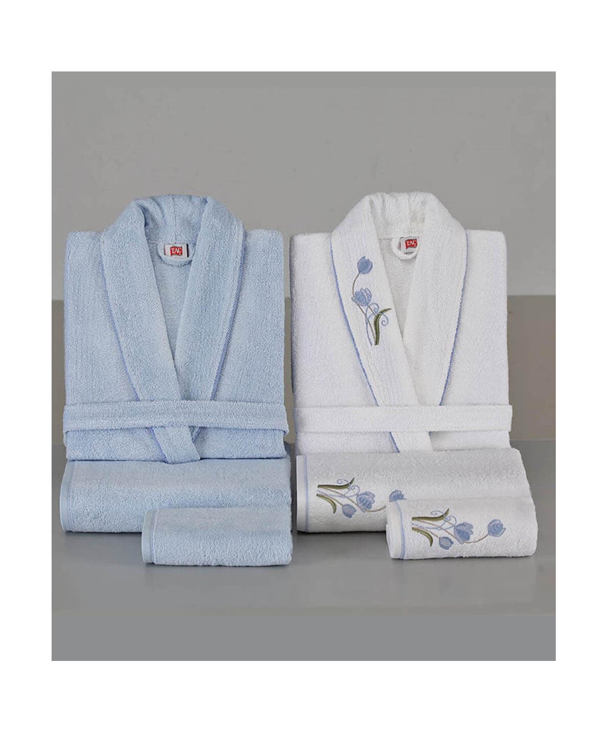 Taç Carmen Bambu Aile Seti Beyaz-MaviTaçAile Bornoz Seti